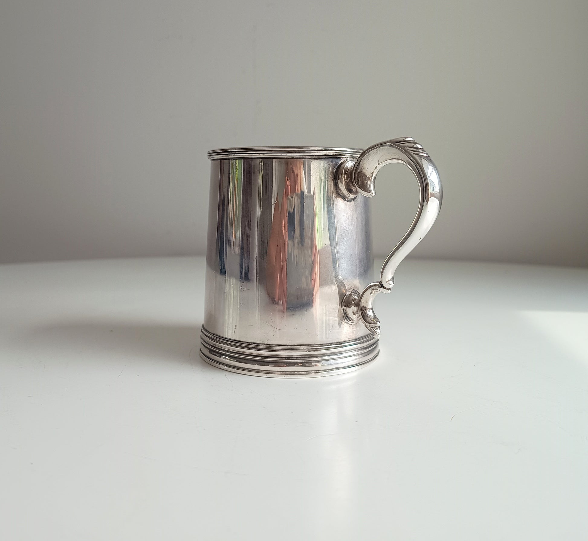 Vintage English Silver Plate Ale Mug: Half Pint Traditional Beer Tankard, Georgian Style