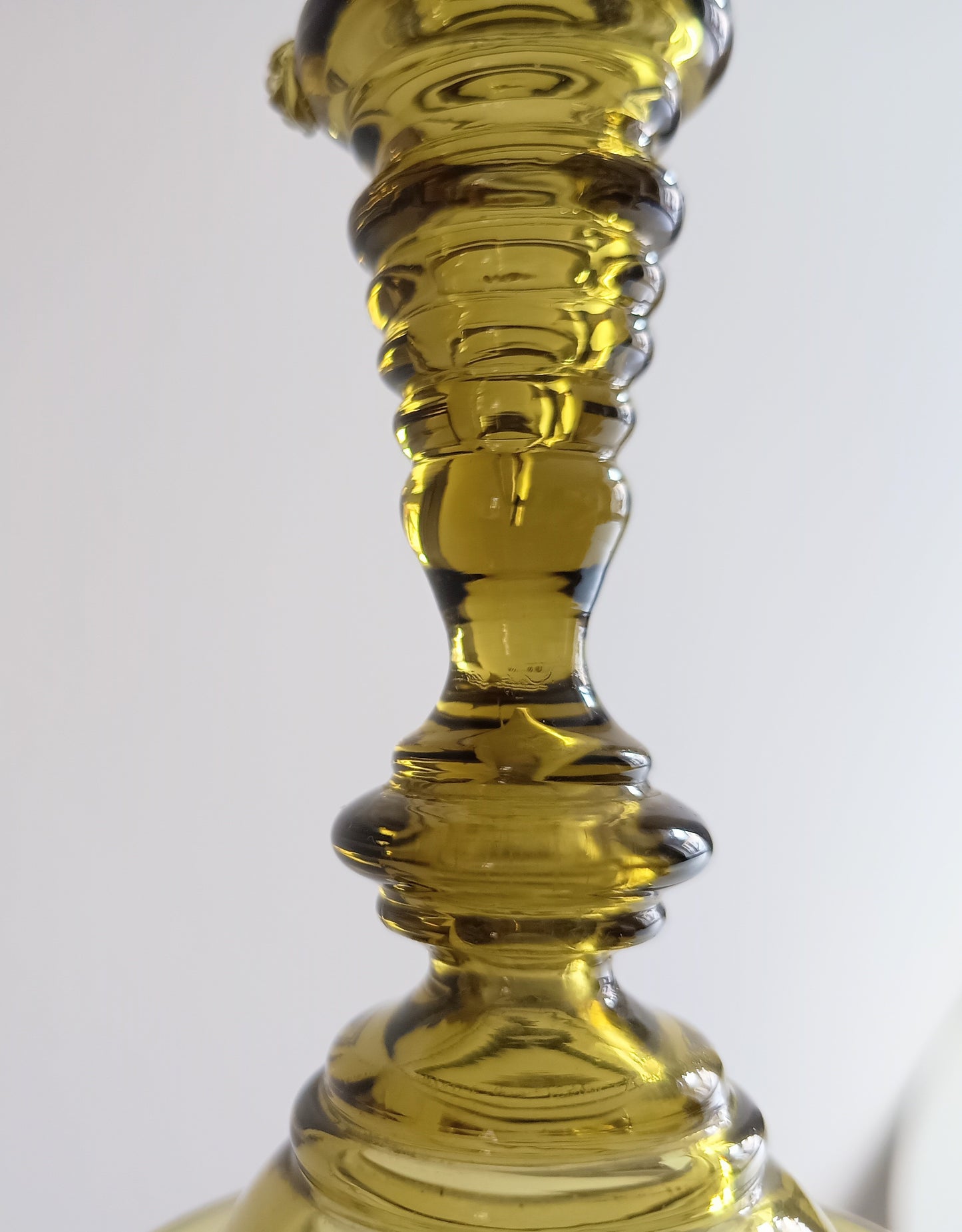 Antique Jugendstil Fritz Heckert Tall Stem Enamelled Drinking Glass Olive Green, Renaissance Revival