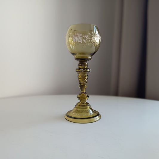 Jugendstil Fritz Heckert Enamelled Olive Green Stem Goblet Wine Glass