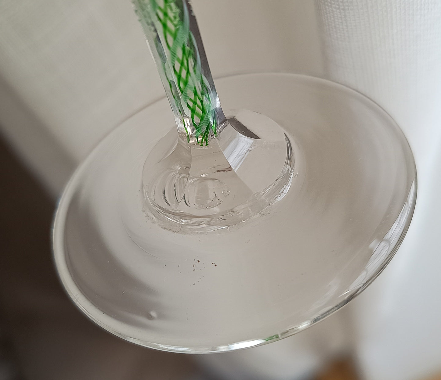 Art Nouveau Liqueur Glass Arthur Gerlach Josephinenhütte Notch Cut Green Air Filigree Stem