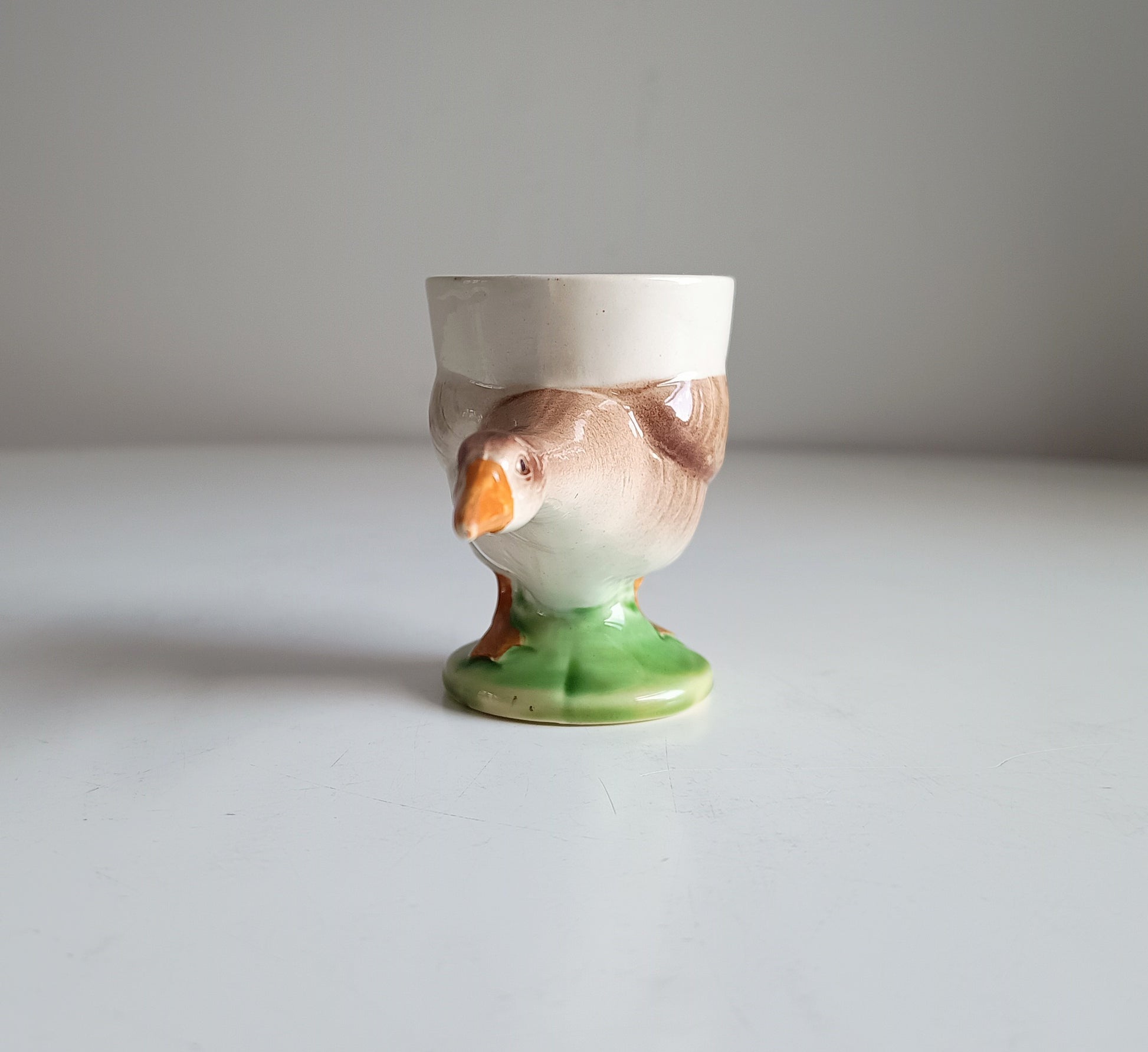 Vintage Sarreguemines Zoomorphic Majolica Egg: Cup Figural Goose