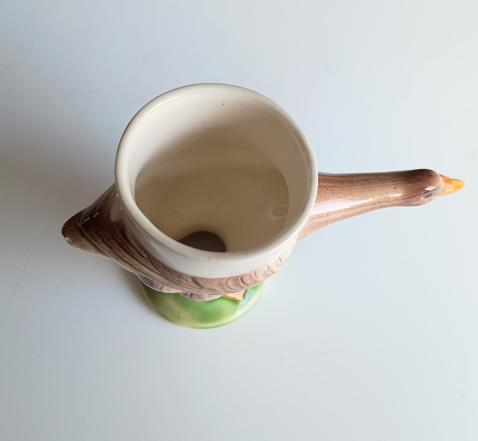 Vintage Sarreguemines Zoomorphic Majolica Egg: Cup Figural Goose