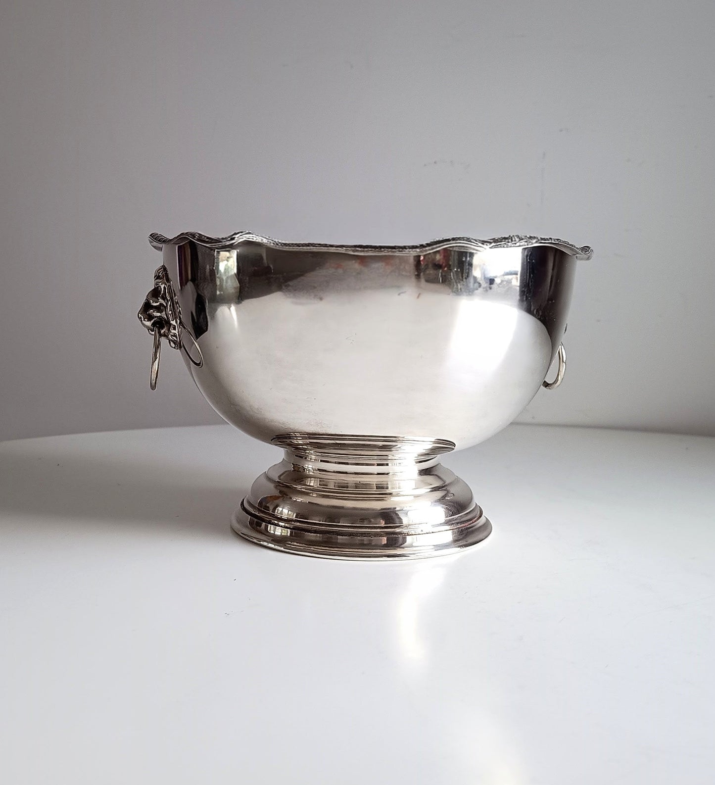 Vintage English Silver Plated Wine Cooler - Single Bottle, Lion Masks Handles