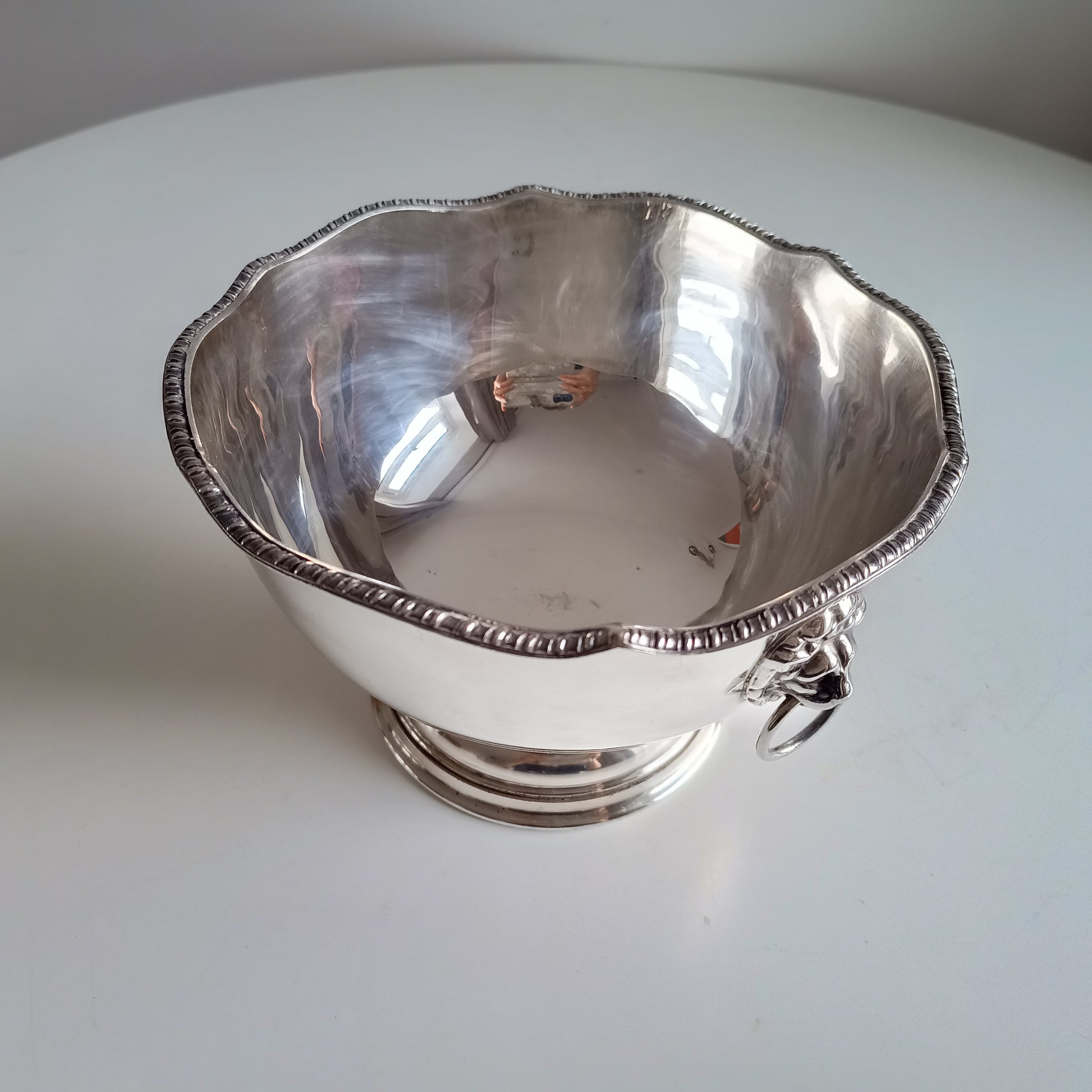 Vintage English Silver Plated Wine Cooler - Single Bottle, Lion Masks Handles