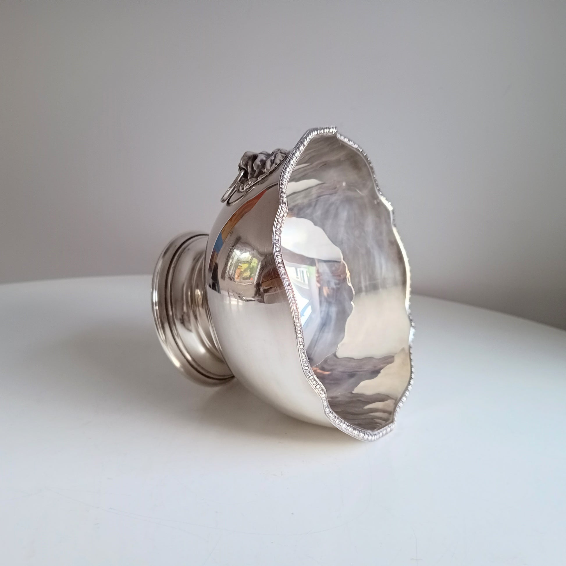 Vintage English Silver Plated Wine Cooler - Single Bottle, Lion Masks Handles