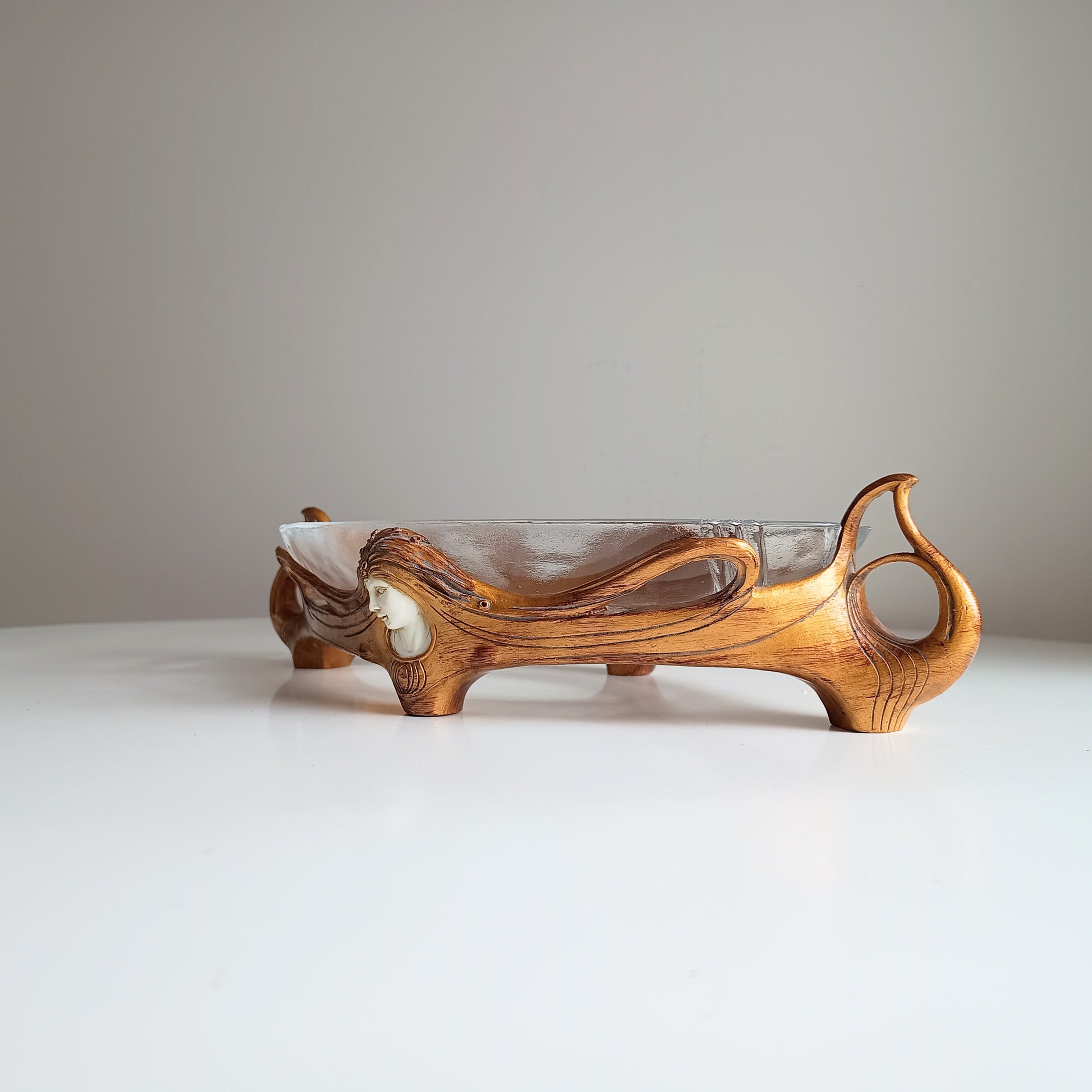 Art Nouveau Jugendstil Revival: Gilt Resin Base & Molded Glass Large Centrepiece Bowl in the style of Orivit and WMF