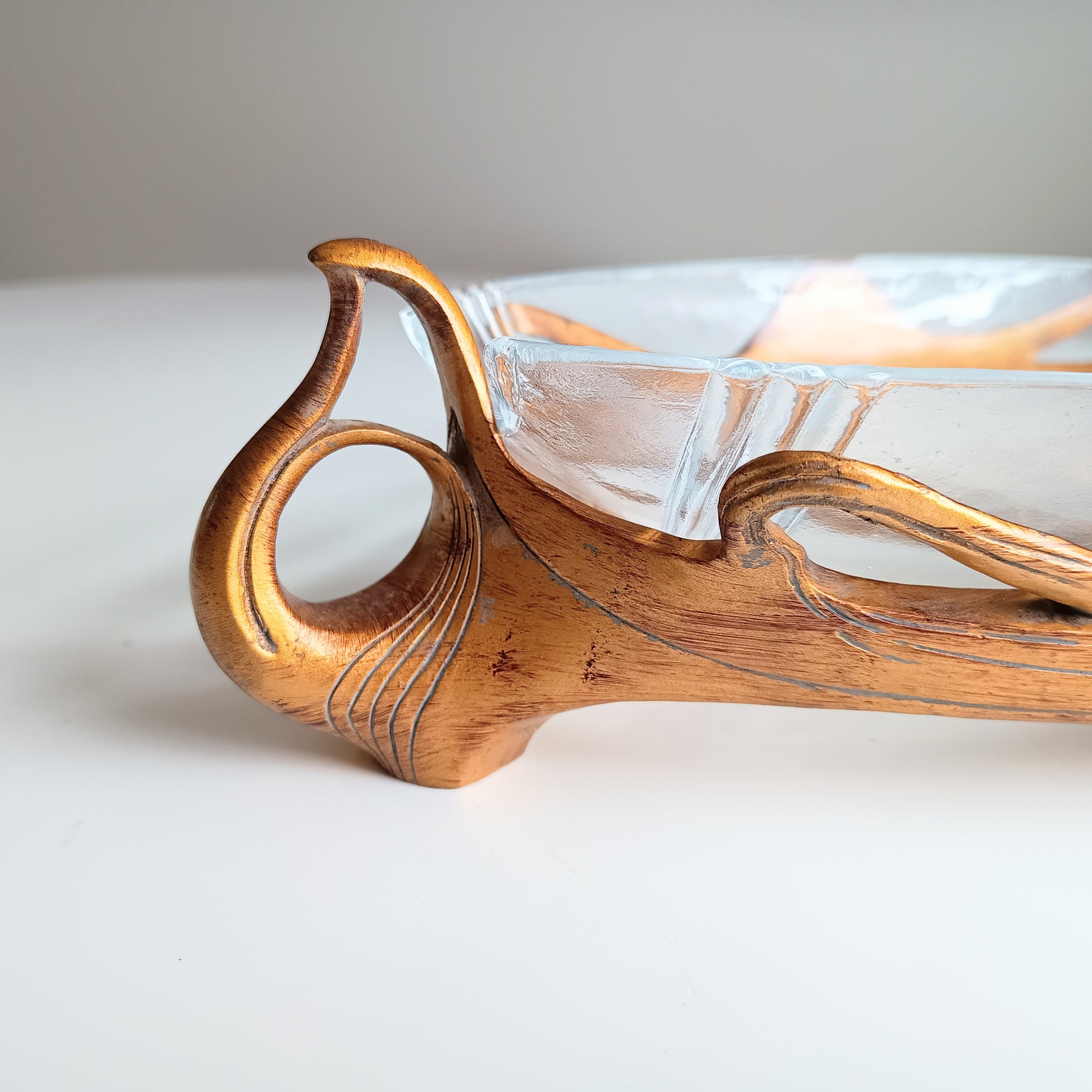 Art Nouveau Jugendstil Revival: Gilt Resin Base & Molded Glass Large Centrepiece Bowl in the style of Orivit and WMF