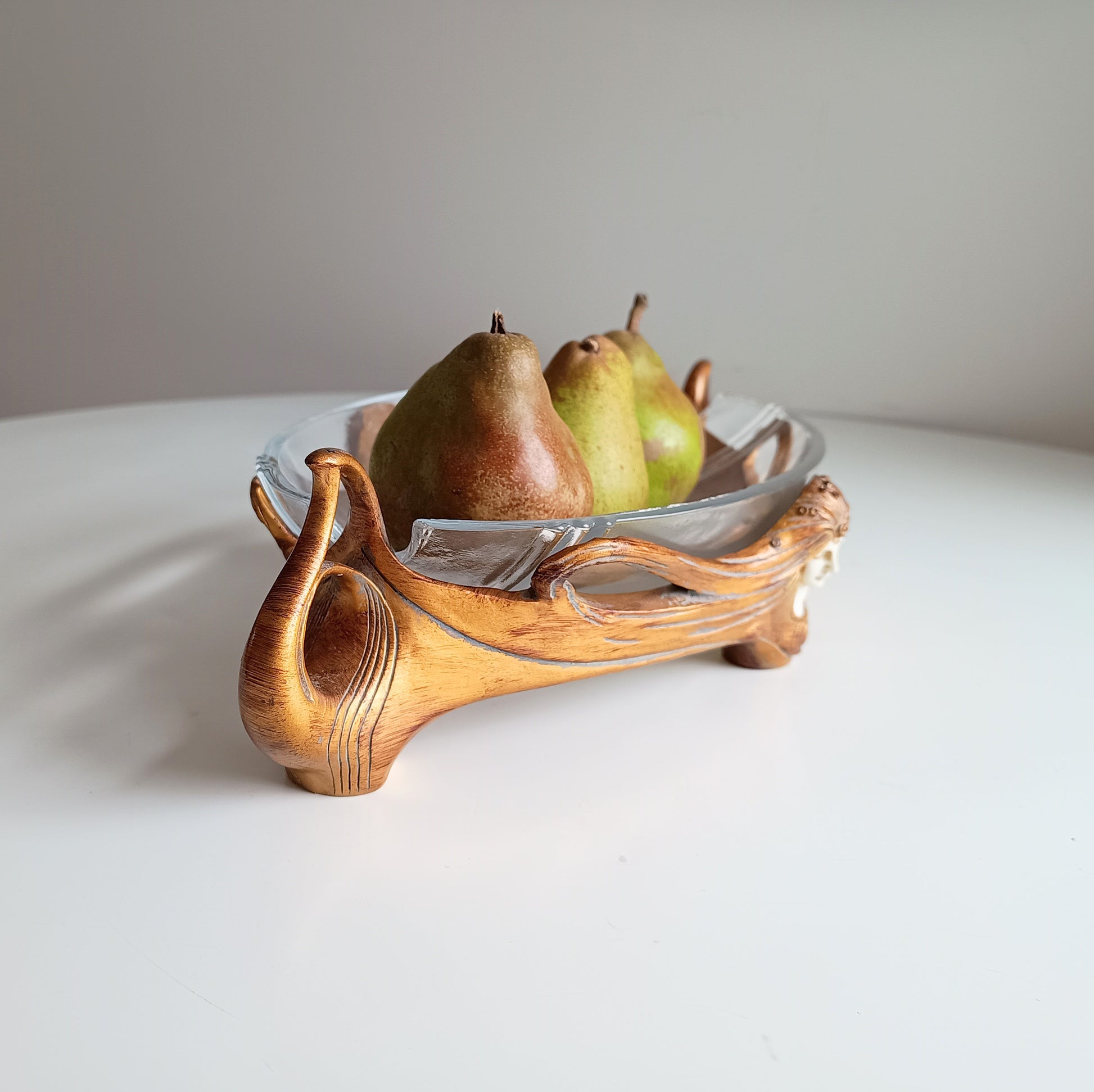 Art Nouveau Jugendstil Revival: Gilt Resin Base & Molded Glass Large Centrepiece Bowl in the style of Orivit and WMF