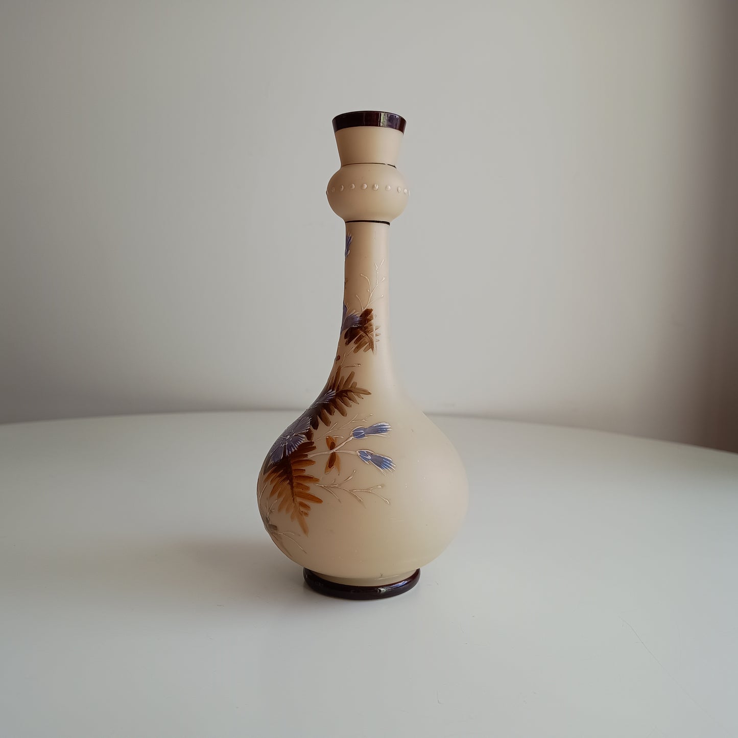 Art Nouveau Enamelled Satin Glass Vase: Cornflowers Decor, Bohemia c1890s