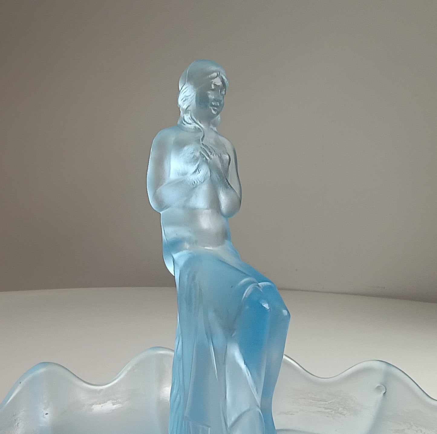 Vintage English Art Deco Pressed Glass Sculpture and Bowl: Flower Frog Centrepiece, Sowerby