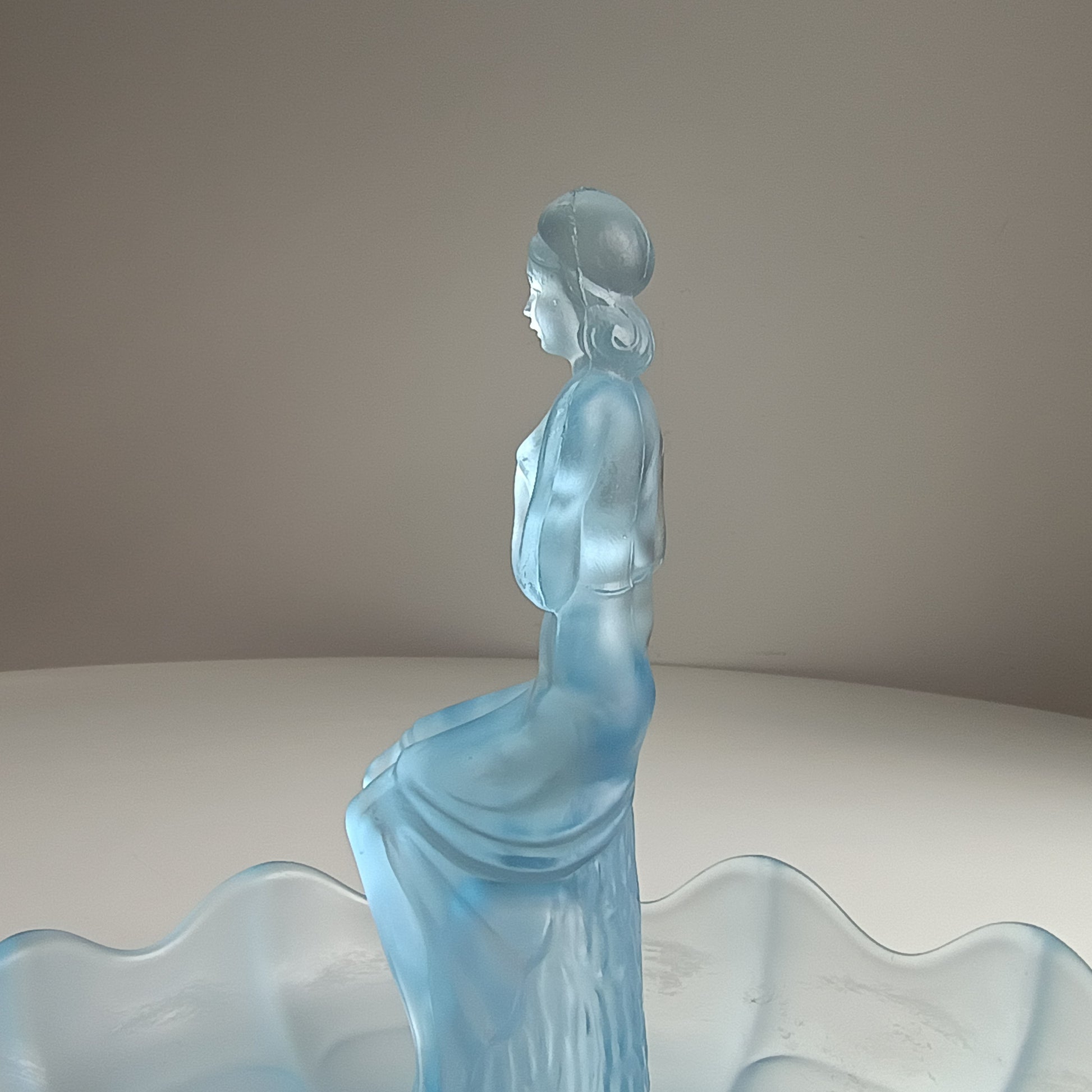 Vintage English Art Deco Pressed Glass Sculpture and Bowl: Flower Frog Centrepiece, Sowerby