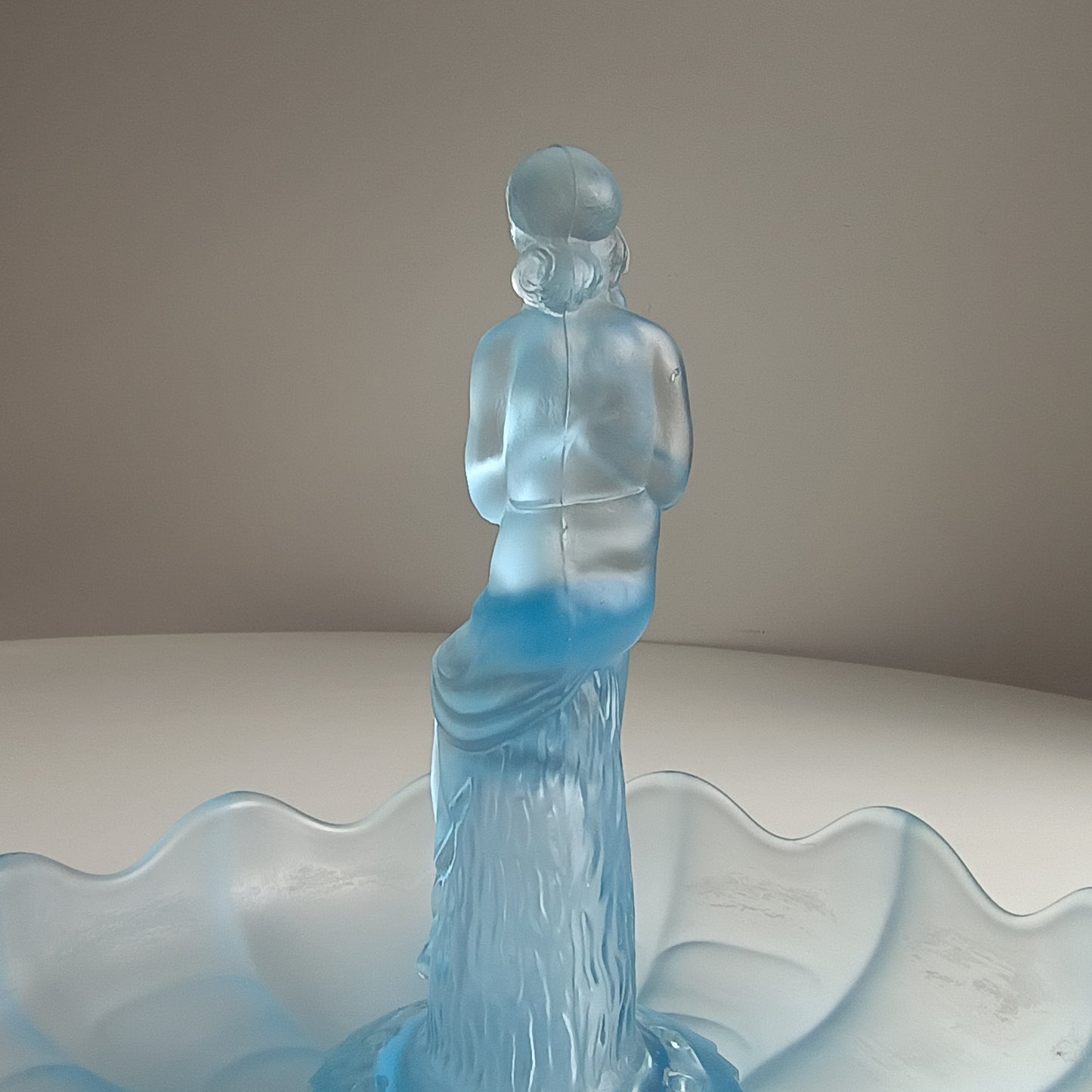 Vintage English Art Deco Pressed Glass Sculpture and Bowl: Flower Frog Centrepiece, Sowerby