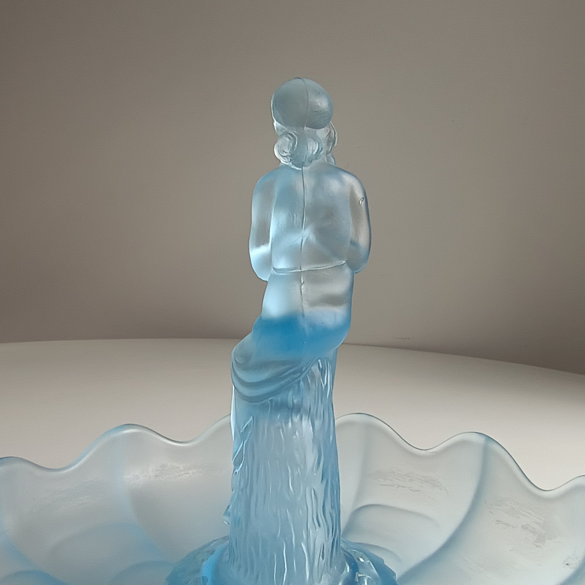 Vintage English Art Deco Pressed Glass Sculpture and Bowl: Flower Frog Centrepiece, Sowerby