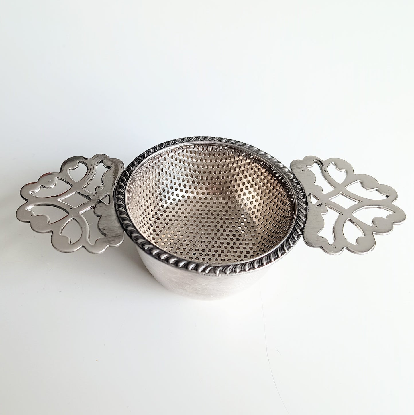Vintage English Silver Plate Art Deco Two Part Tea Strainer