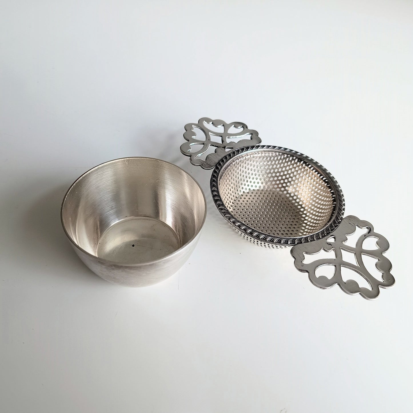 Vintage English Silver Plate Art Deco Two Part Tea Strainer