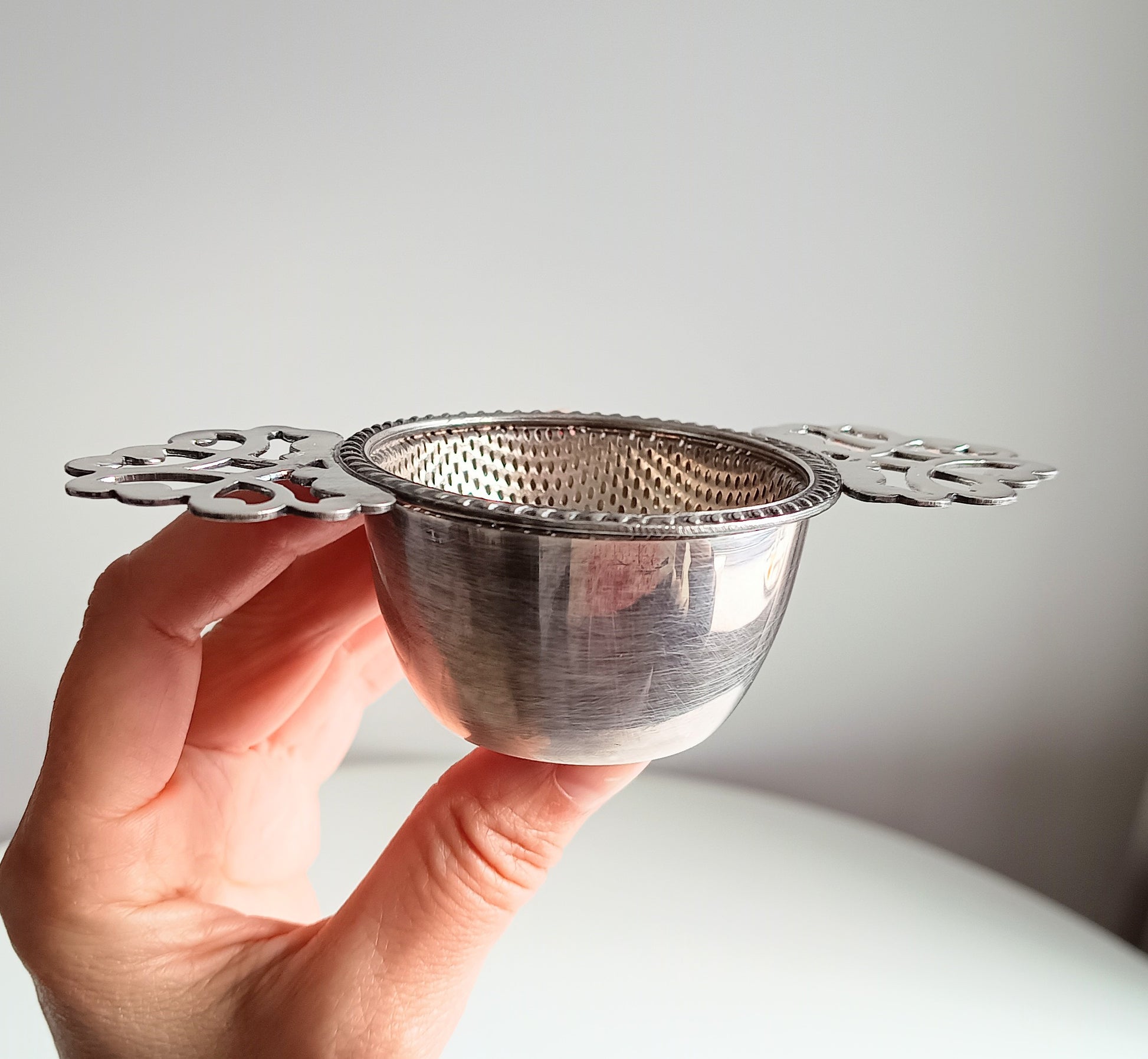 Vintage English Silver Plate Art Deco Two Part Tea Strainer