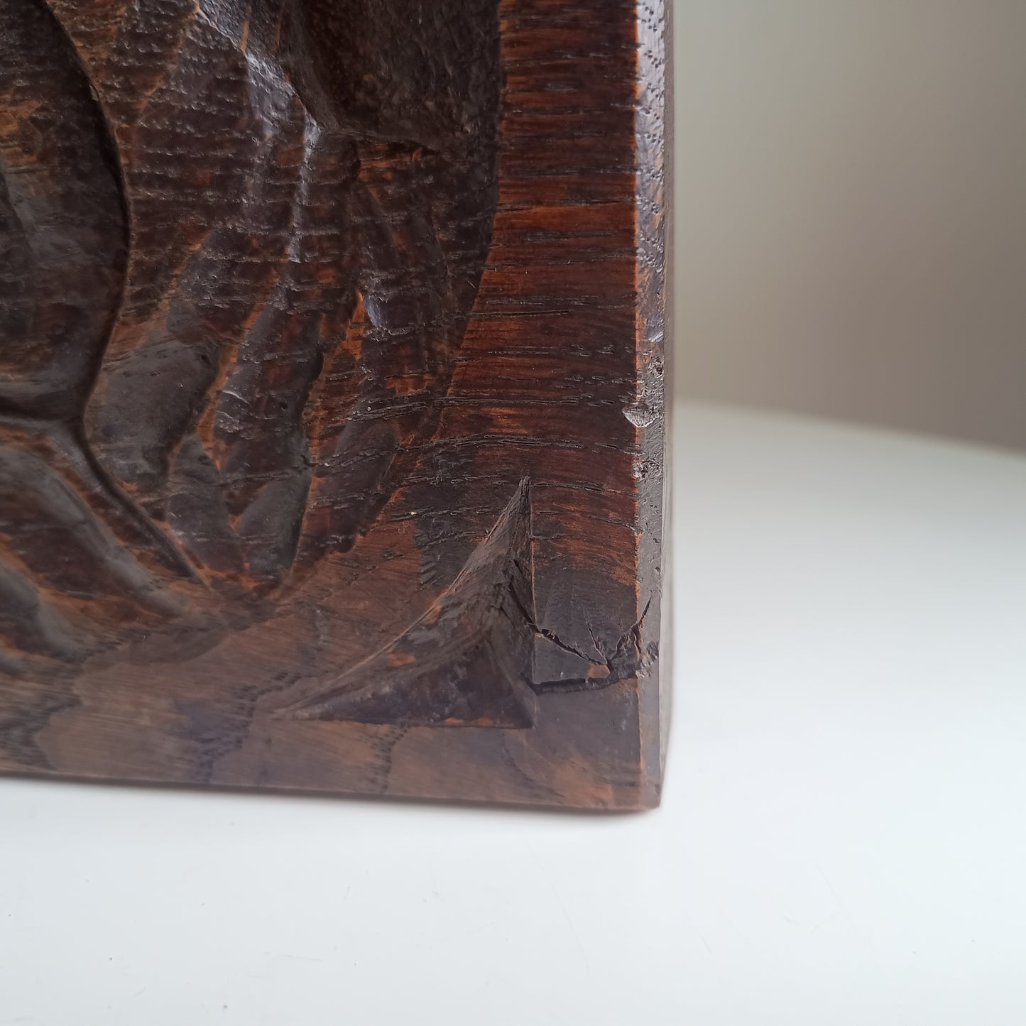 Arts and Crafts Gothic Revival Oak Panel: Antique Hand-Carved Monk Relief c.1900