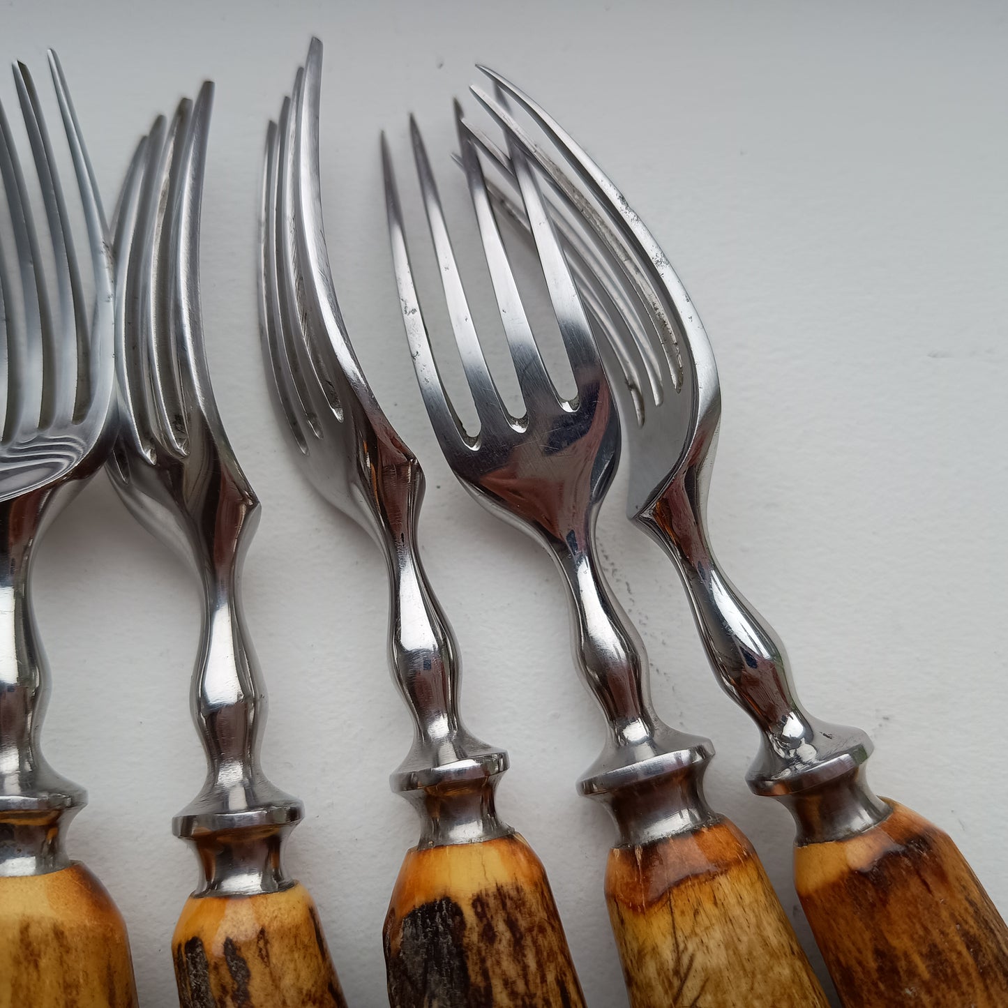 Traditional Steak Cutlery Set: Scottish Stag Antler Handles, Sheffield Steel, Original Box