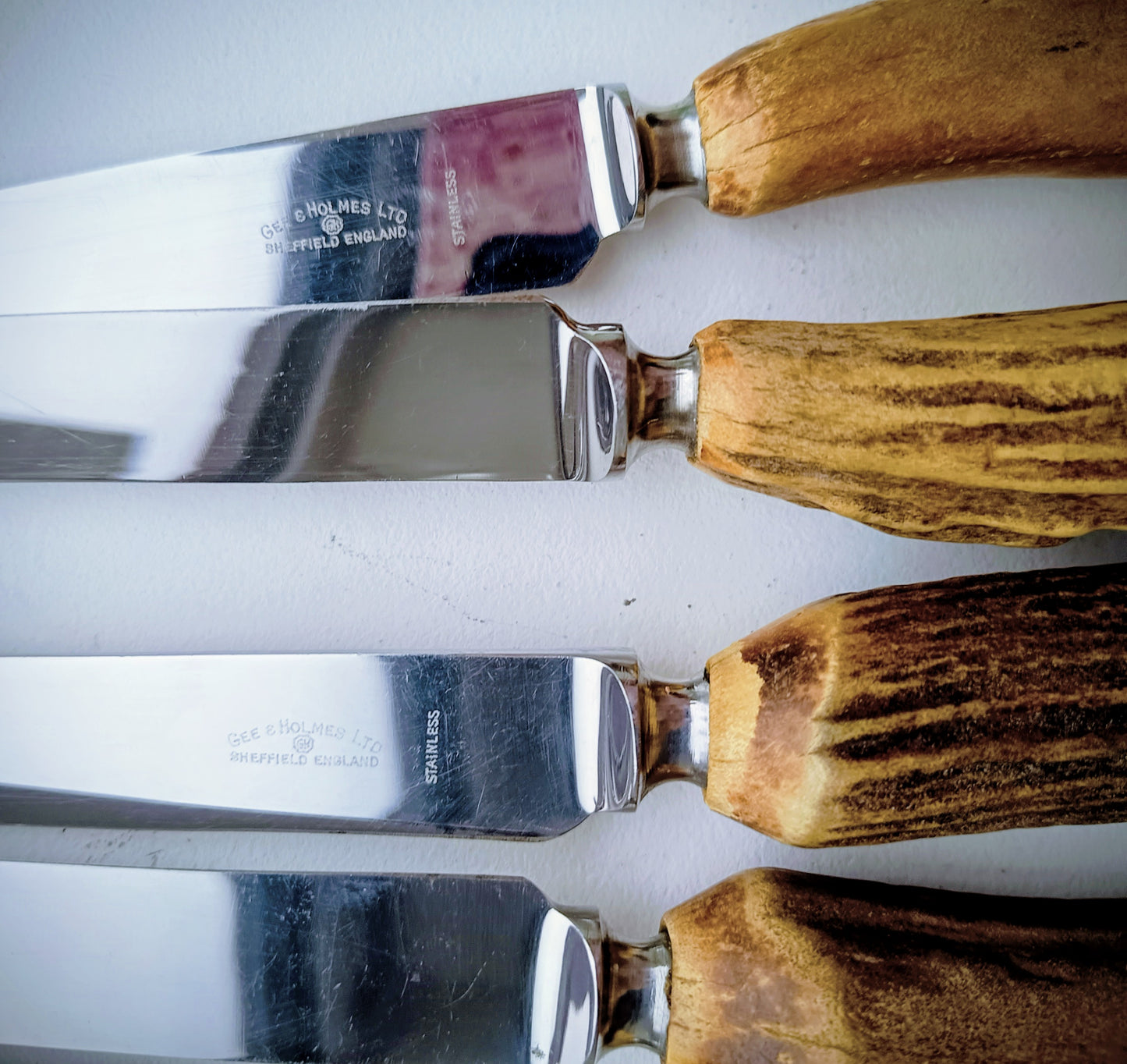 Traditional Steak Cutlery Set: Scottish Stag Antler Handles, Sheffield Steel, Original Box