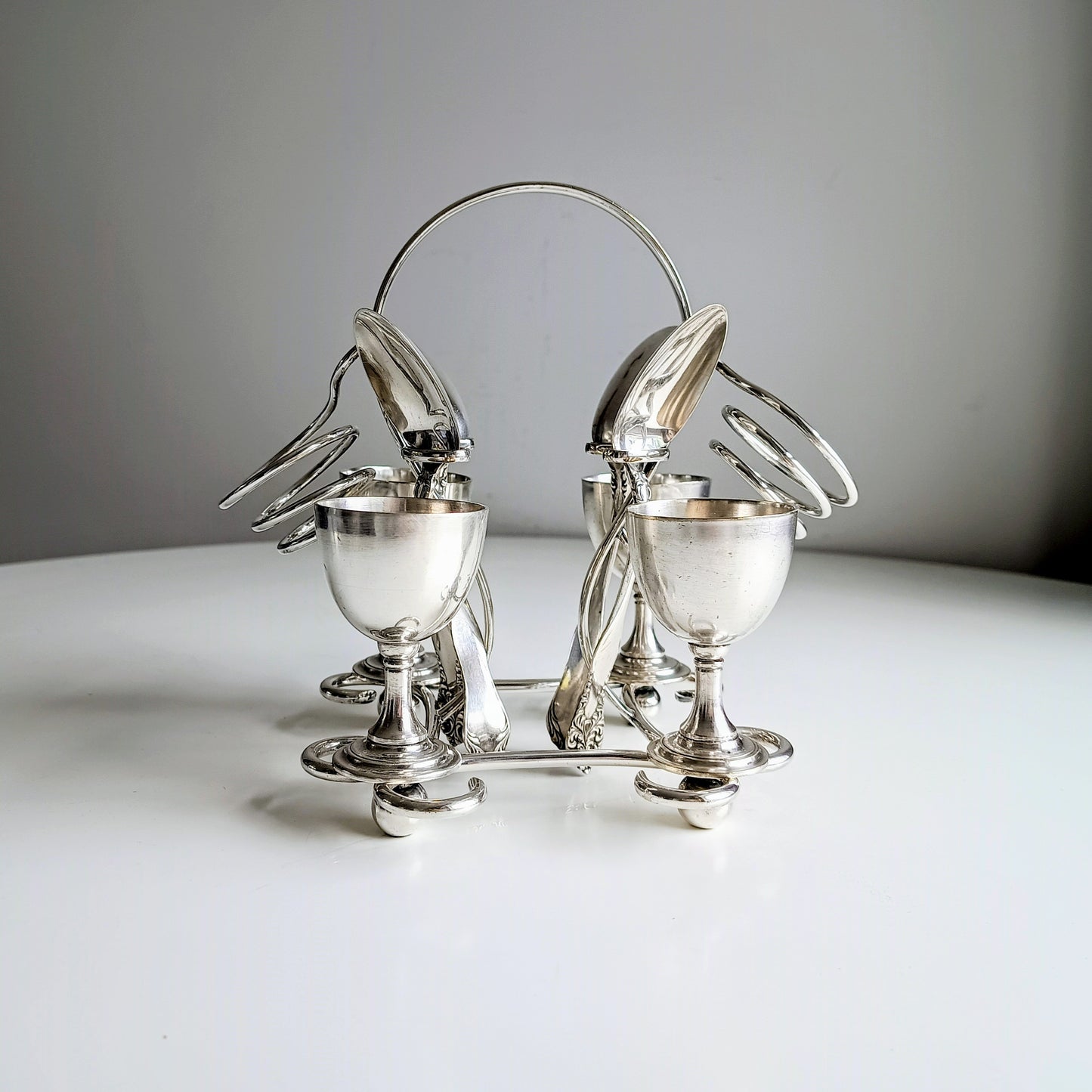 Art Nouveau Silver Plate Egg Cruet: Breakfast Serving Set, Christopher Dresser Style