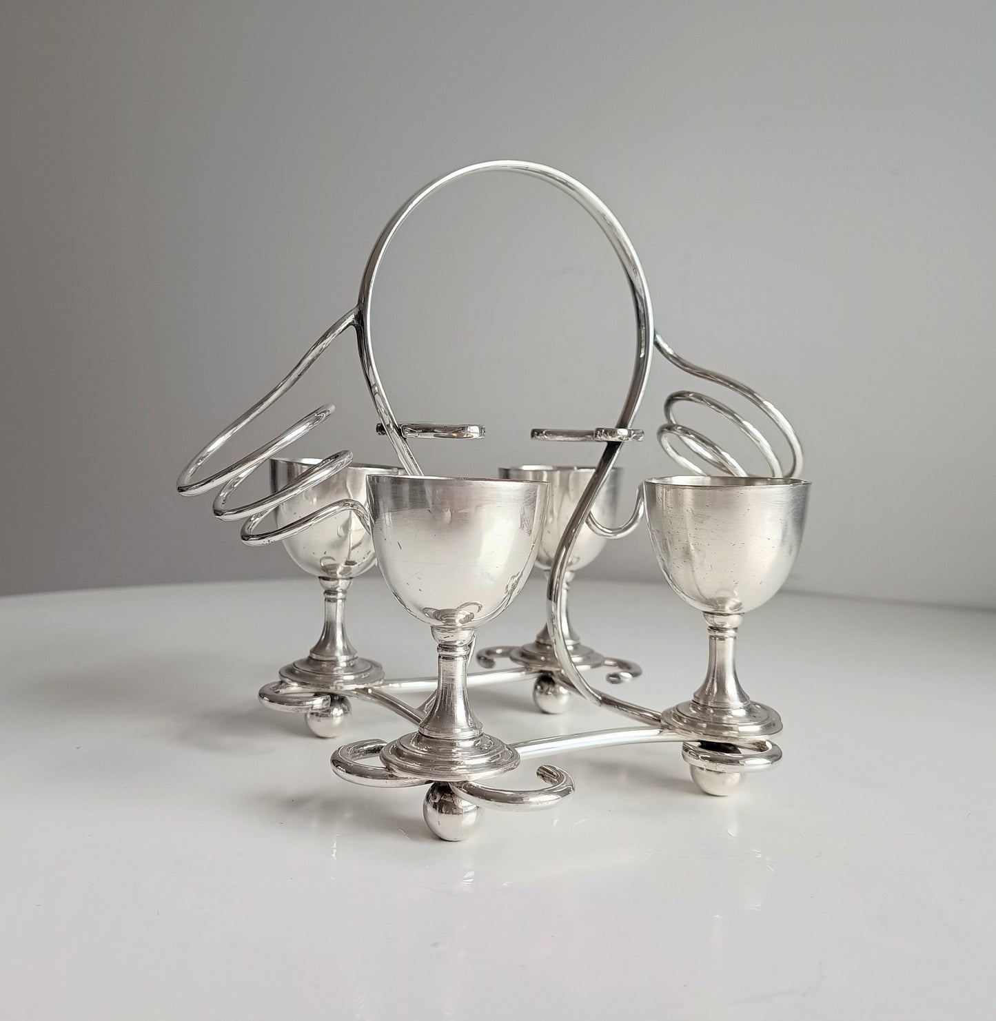 Art Nouveau Silver Plate Egg Cruet: Breakfast Serving Set, Christopher Dresser Style