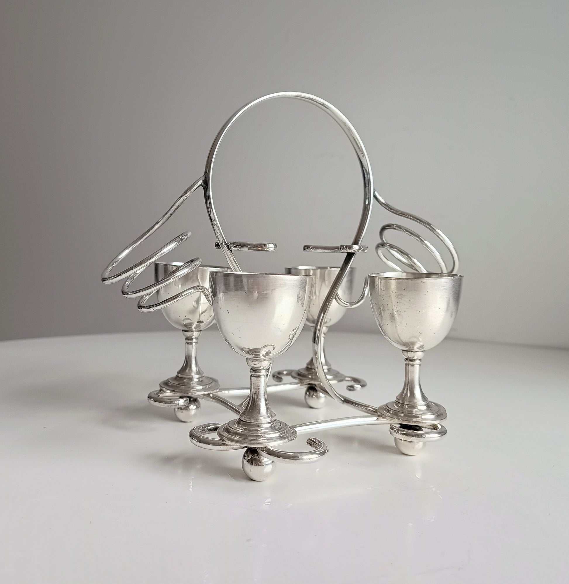 Art Nouveau Silver Plate Egg Cruet: Breakfast Serving Set, Christopher Dresser Style