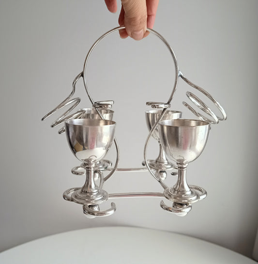 Art Nouveau Silver Plate Egg Cruet: Breakfast Serving Set, Christopher Dresser Style