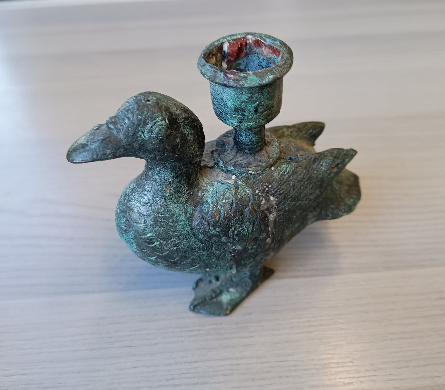 Antique Verdigris Bronze or Brass Zoomorphic Candle Holder