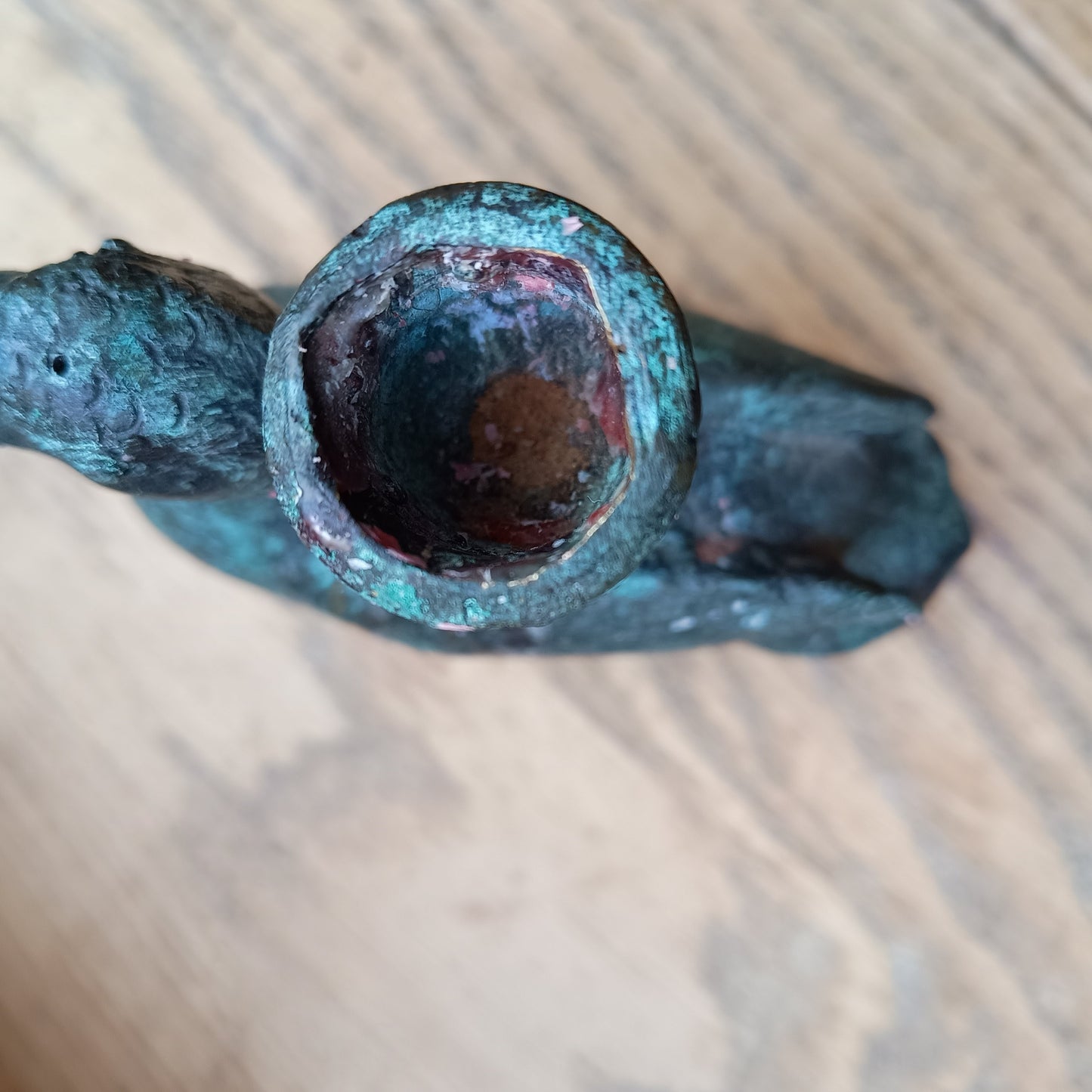 Antique Verdigris Bronze or Brass Zoomorphic Candle Holder