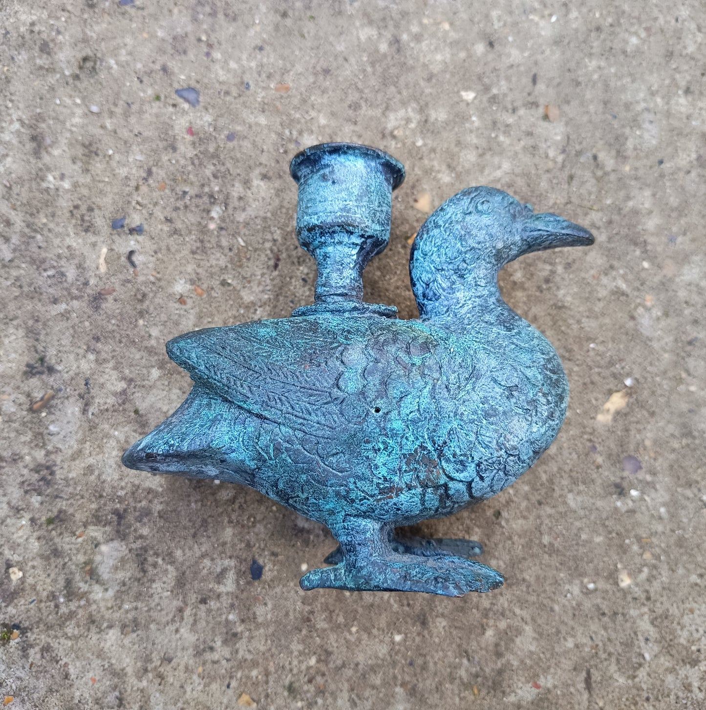 Antique Verdigris Bronze or Brass Zoomorphic Candle Holder