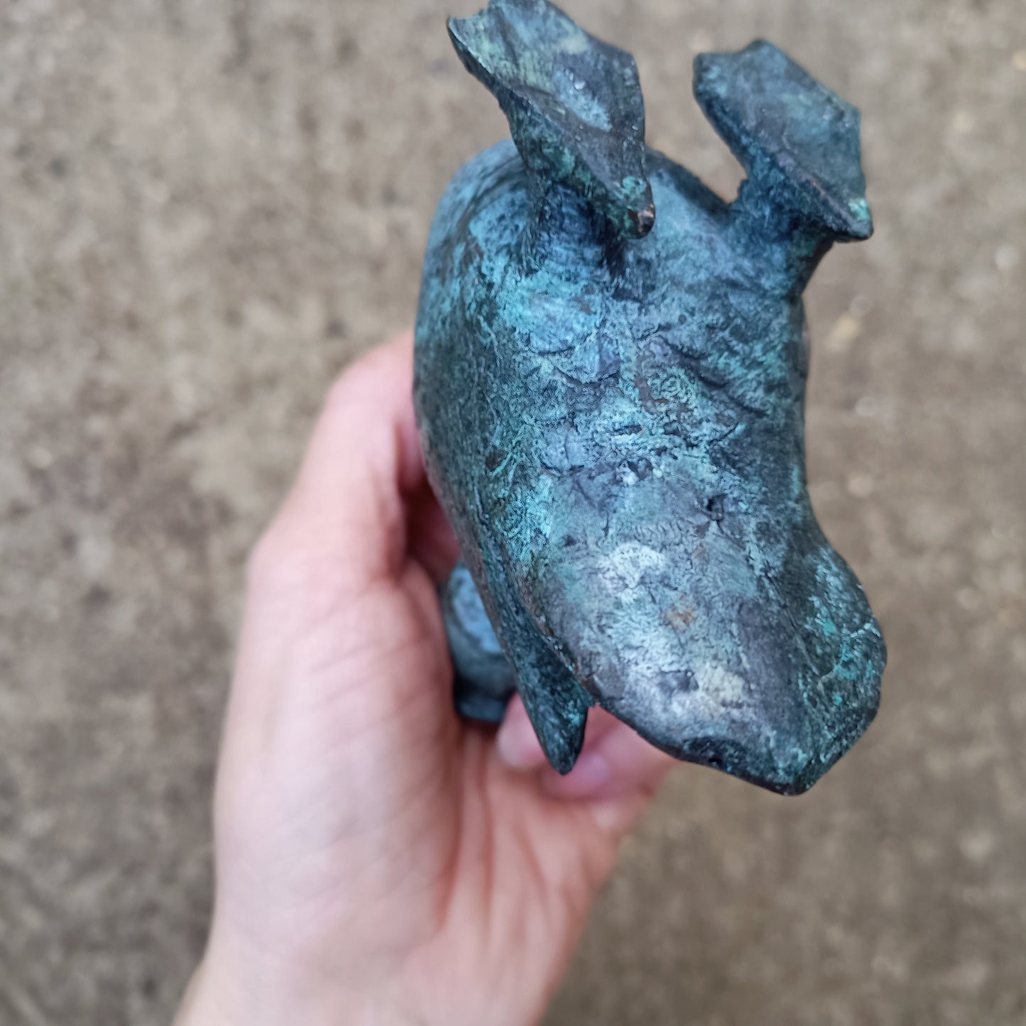 Antique Verdigris Bronze or Brass Zoomorphic Candle Holder