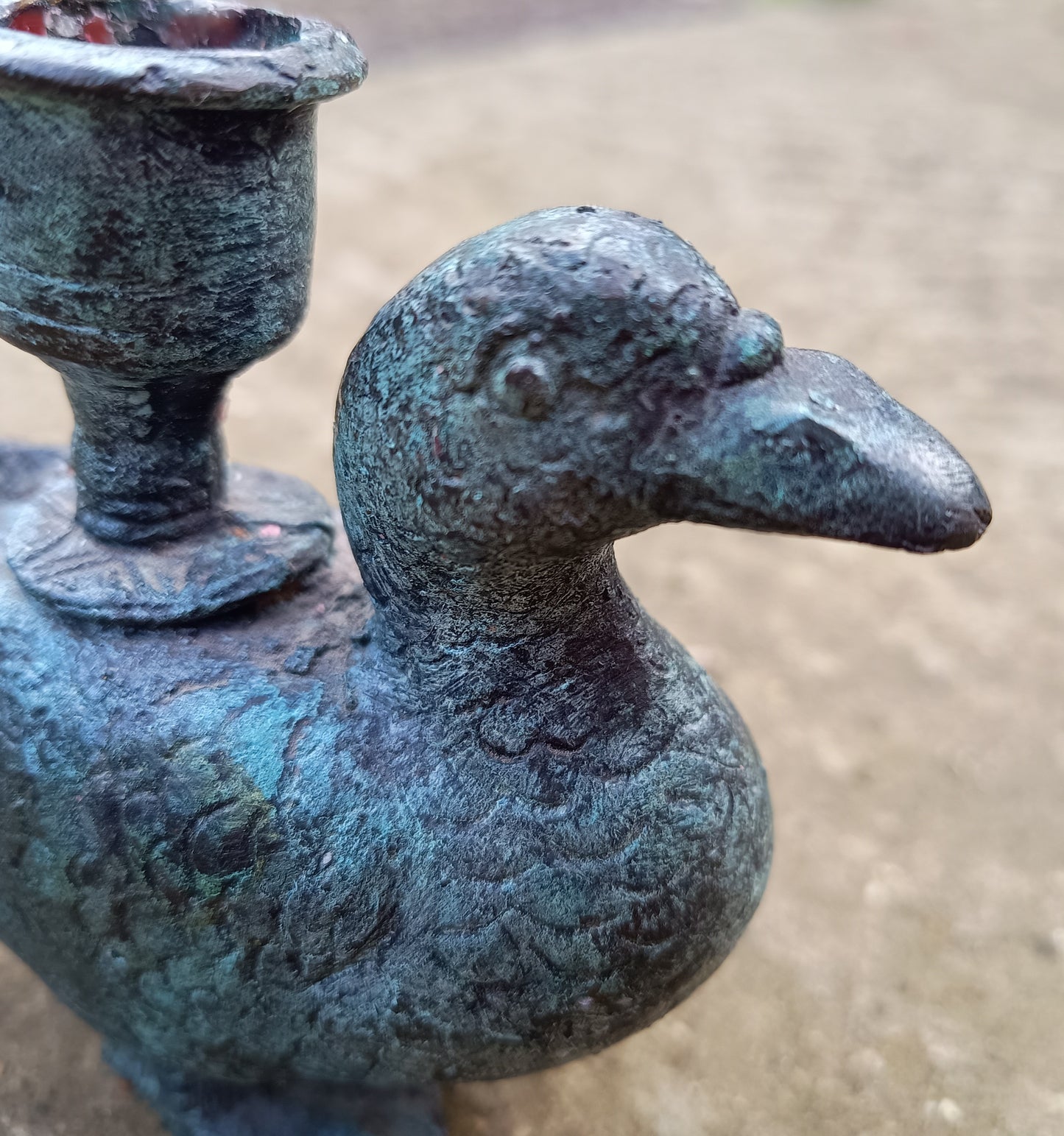 Antique Verdigris Bronze or Brass Zoomorphic Candle Holder