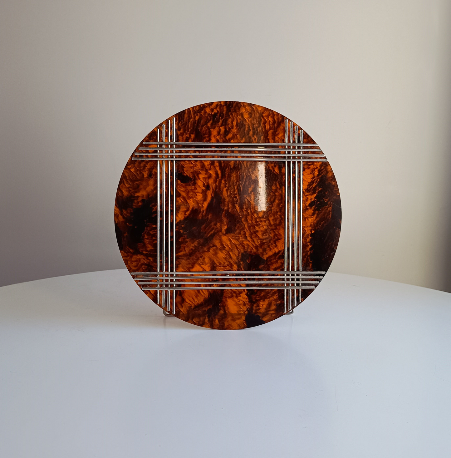 Large Vintage Midcentury Modern Round Tortoiseshell Lucite Tabletop Frame in the style of Christian Dior Home
