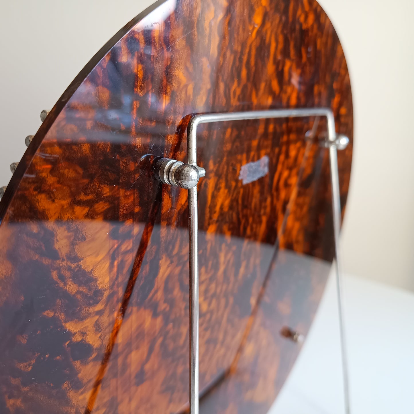 Large Vintage Midcentury Modern Round Tortoiseshell Lucite Tabletop Frame in the style of Christian Dior Home
