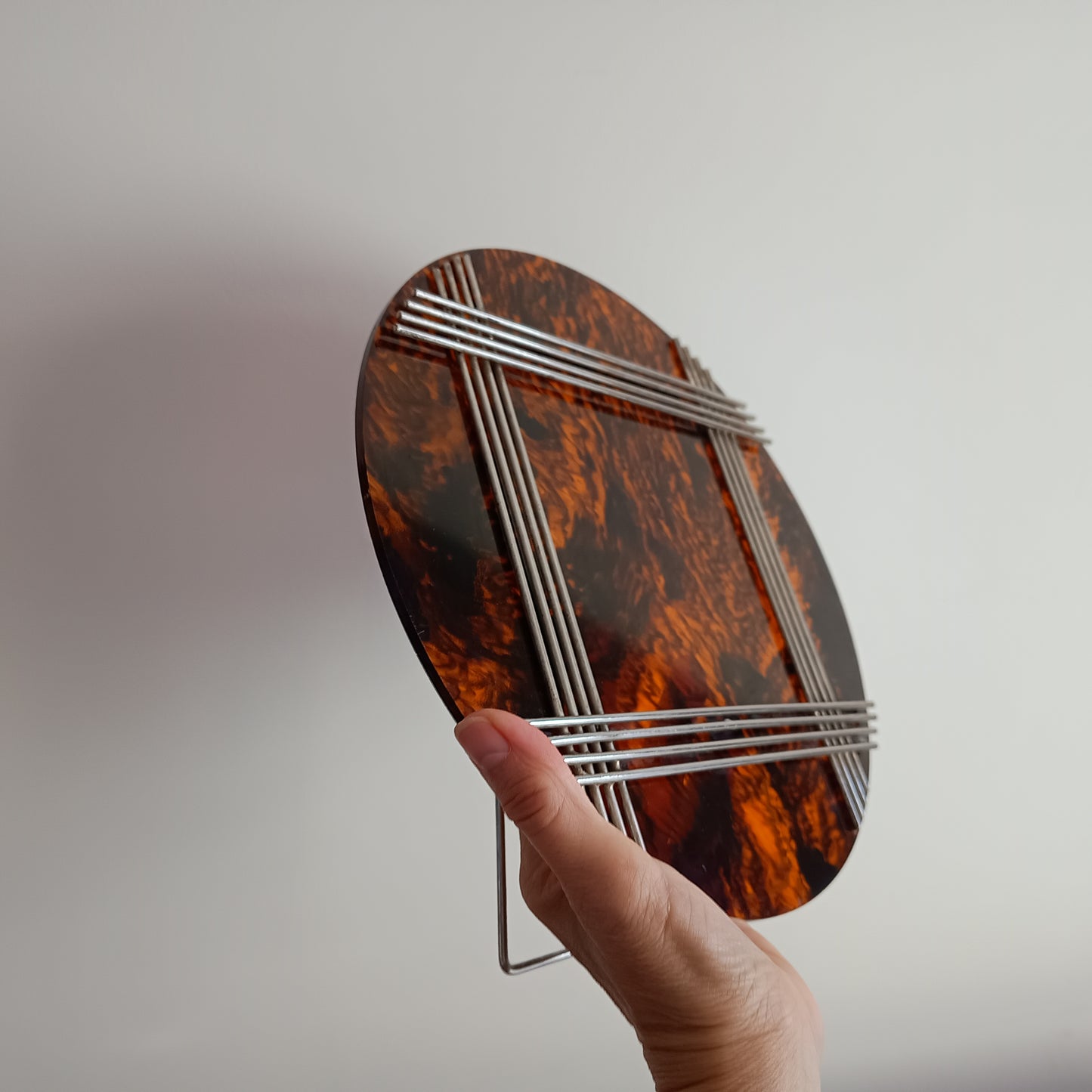 Large Vintage Midcentury Modern Round Tortoiseshell Lucite Tabletop Frame in the style of Christian Dior Home