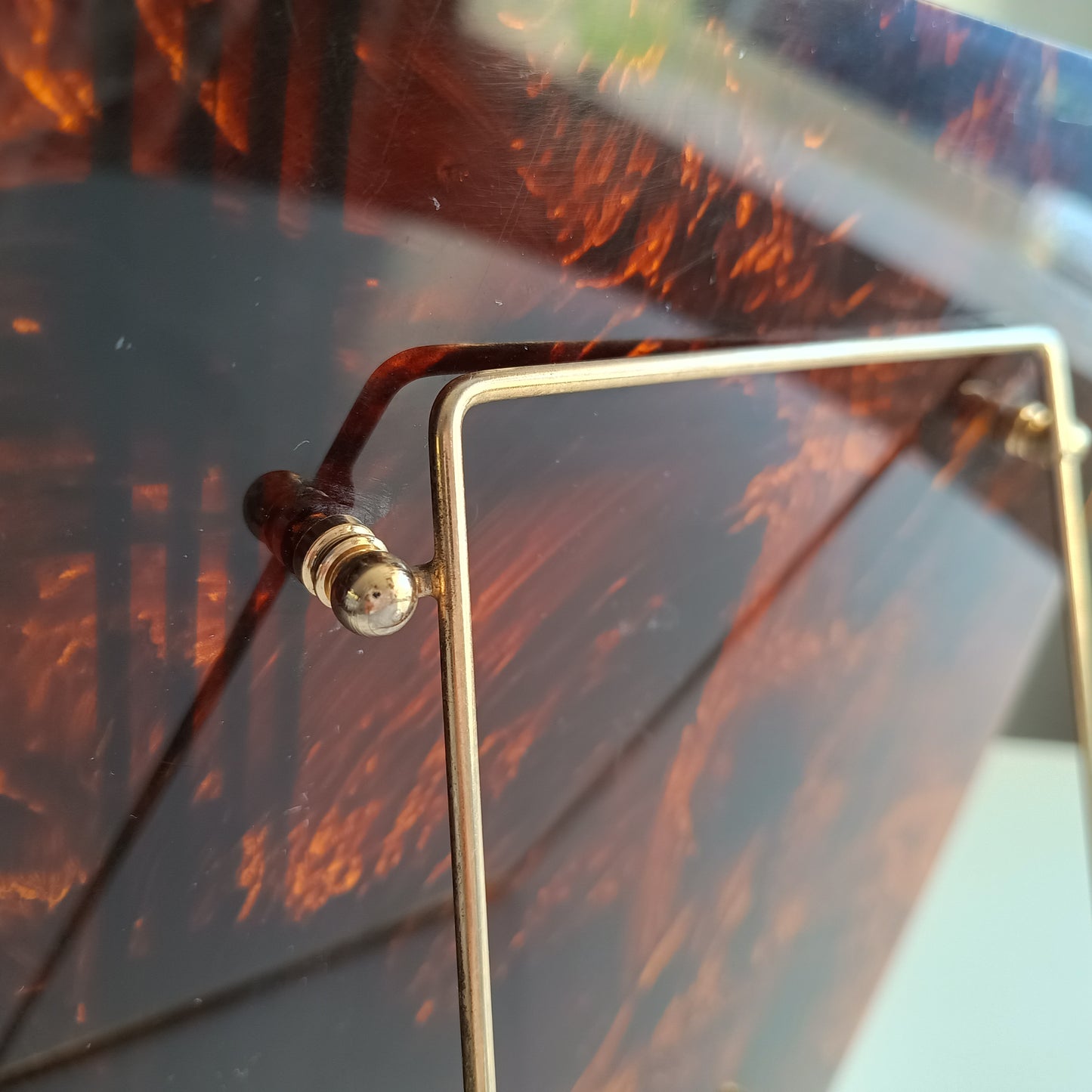 Large Vintage Midcentury Modern Tortoiseshell Lucite Tabletop Frame in the style of Christian Dior Home