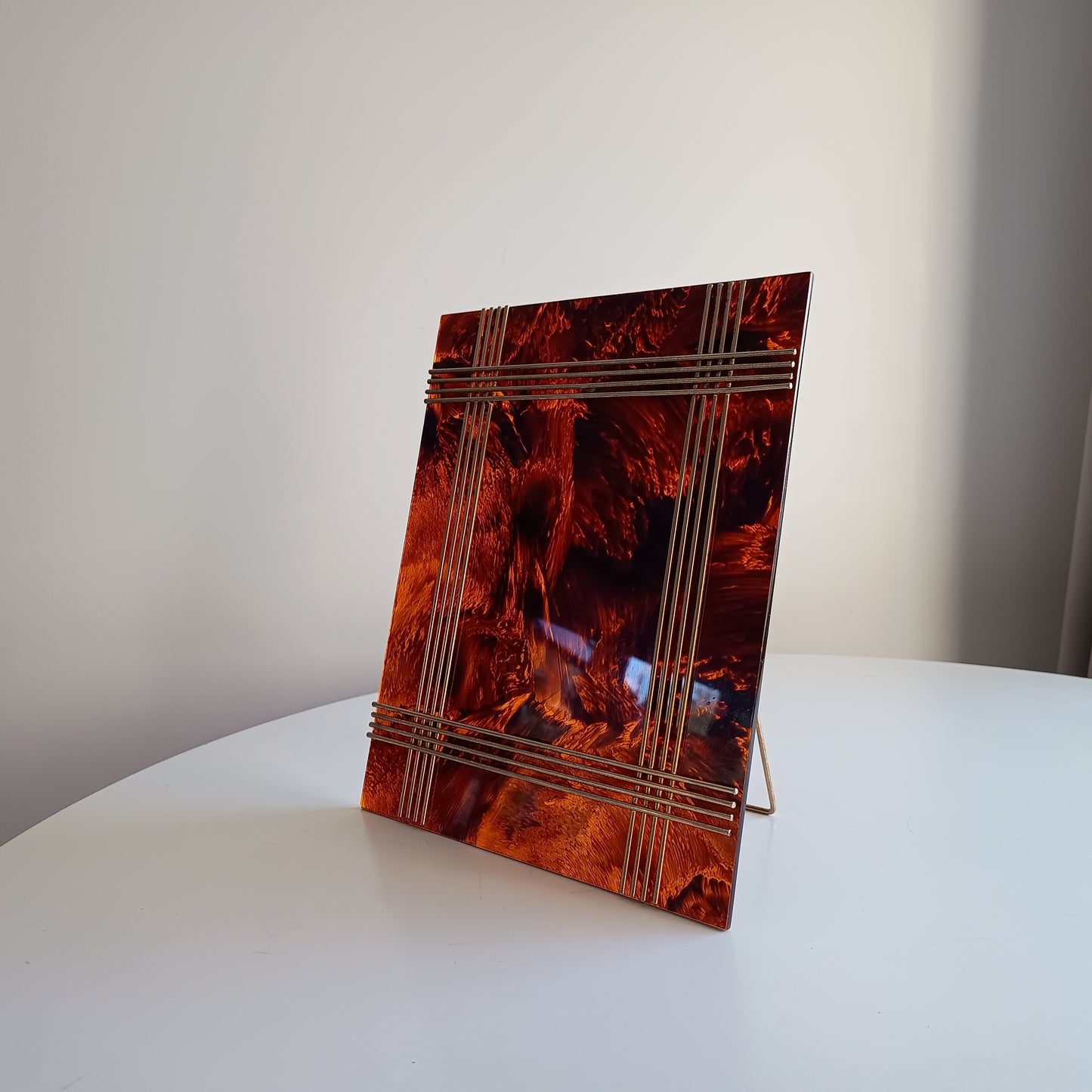 Large Vintage Midcentury Modern Tortoiseshell Lucite Tabletop Frame in the style of Christian Dior Home