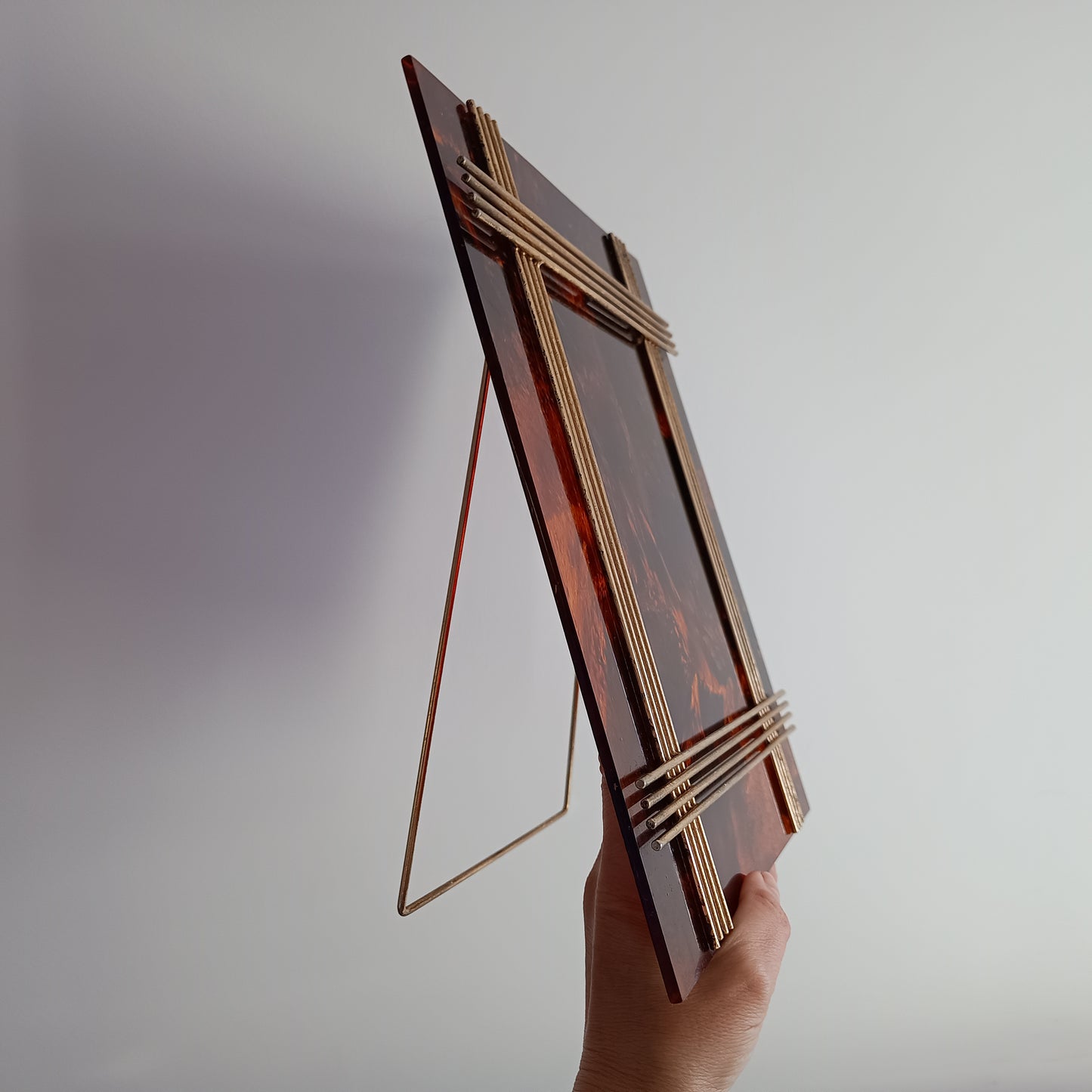 Large Vintage Midcentury Modern Tortoiseshell Lucite Tabletop Frame in the style of Christian Dior Home