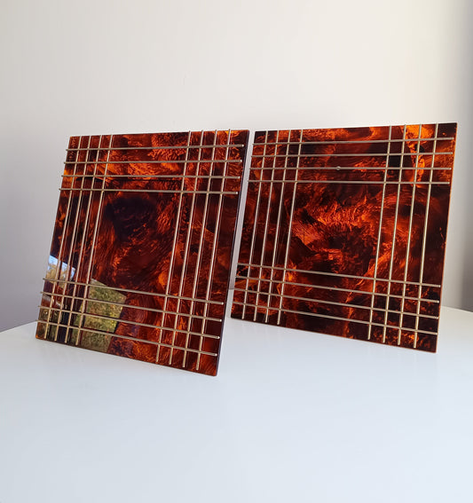 Pair of Large Vintage Sculptural Midcentury Faux Tortoiseshell Lucite Tabletop Frames in the style of Christian Dior Home