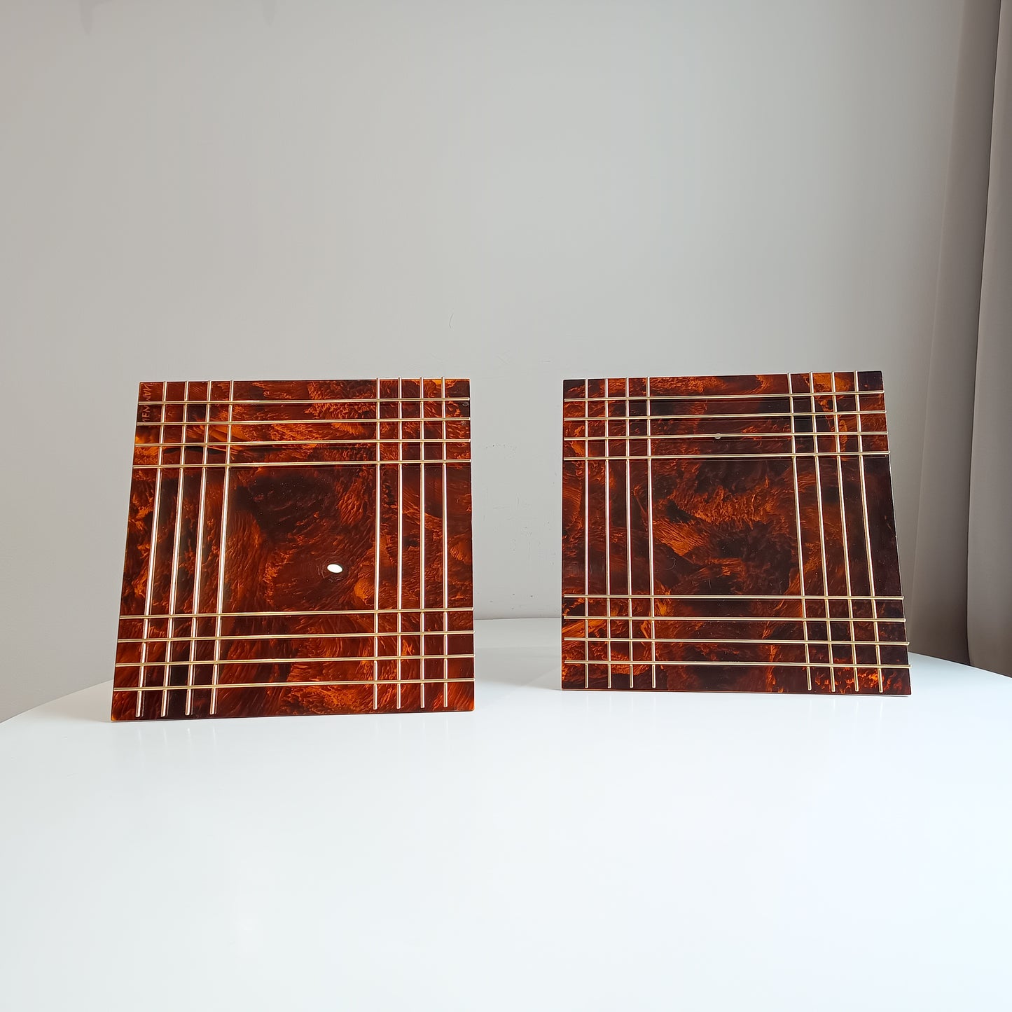 Pair of Large Vintage Sculptural Midcentury Faux Tortoiseshell Lucite Tabletop Frames in the style of Christian Dior Home