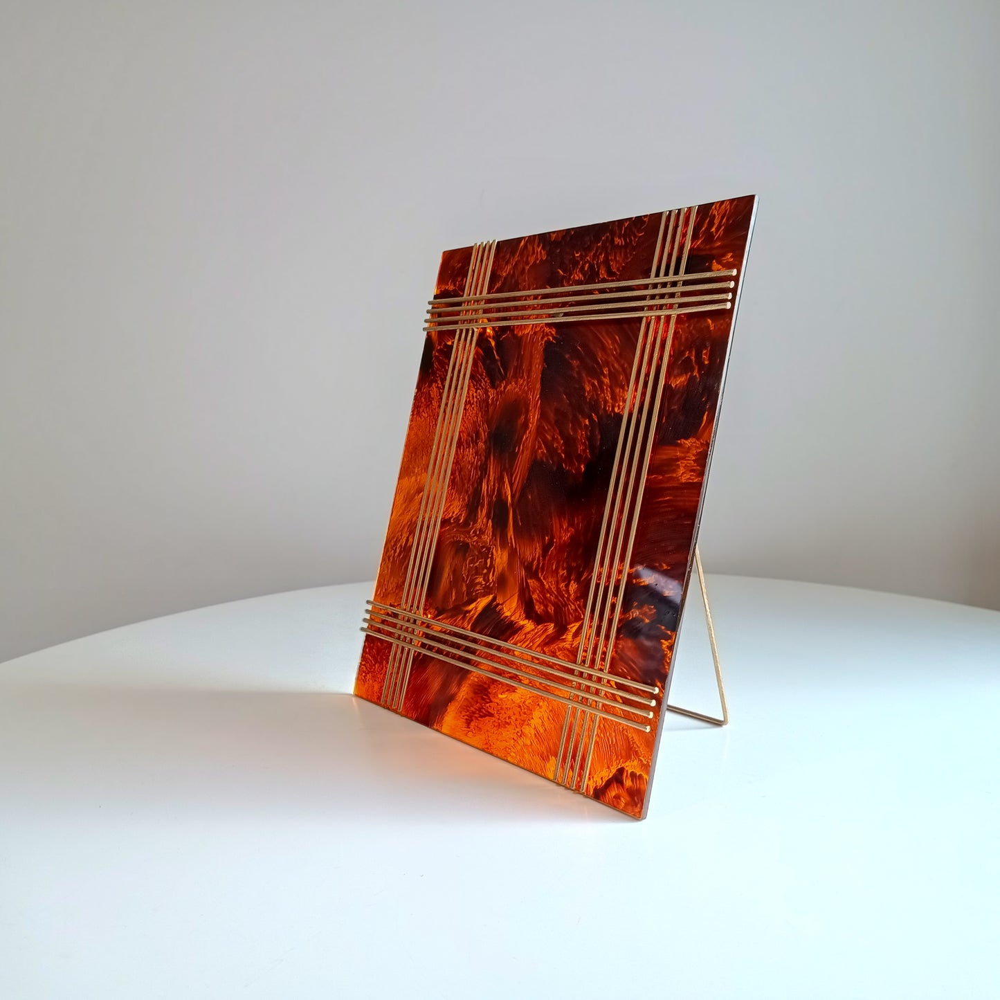 Large Vintage Midcentury Modern Tortoiseshell Lucite Tabletop Frame in the style of Christian Dior Home