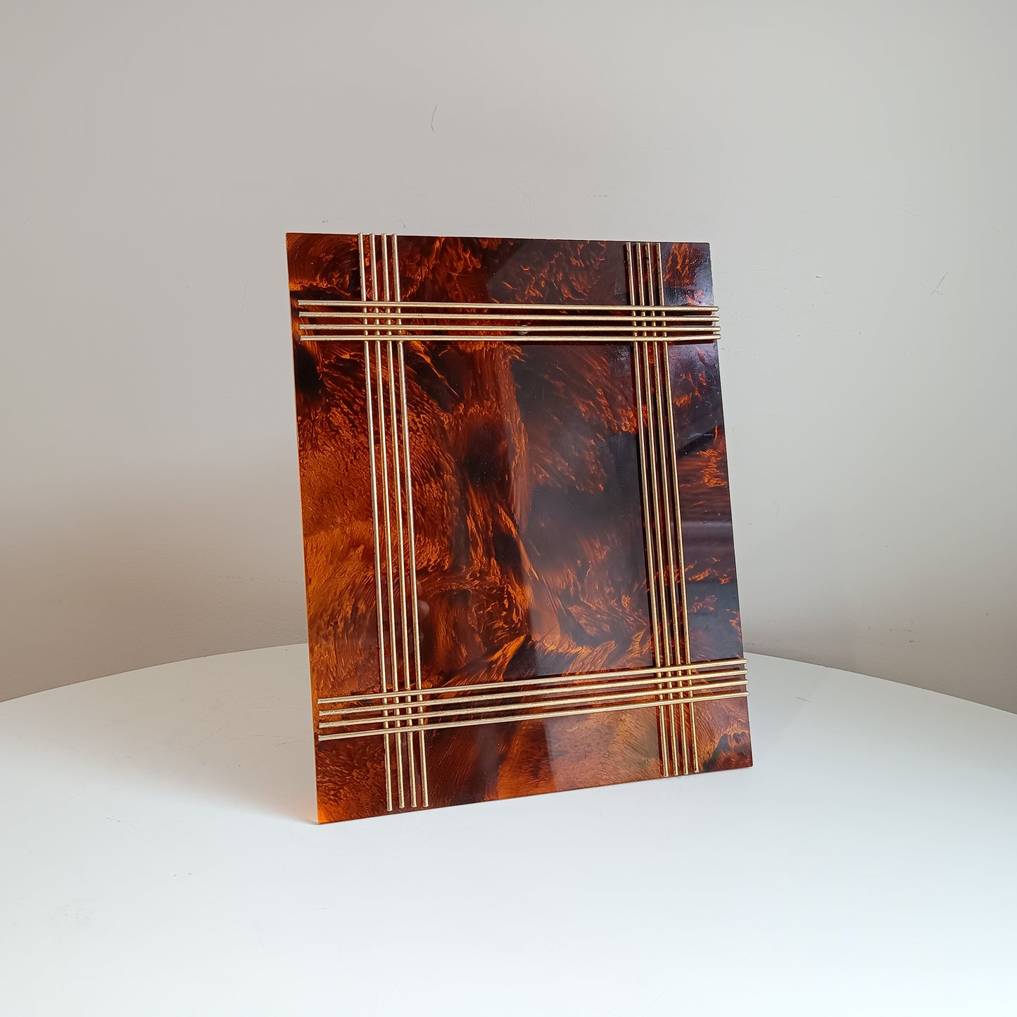 Large Vintage Midcentury Modern Tortoiseshell Lucite Tabletop Frame in the style of Christian Dior Home
