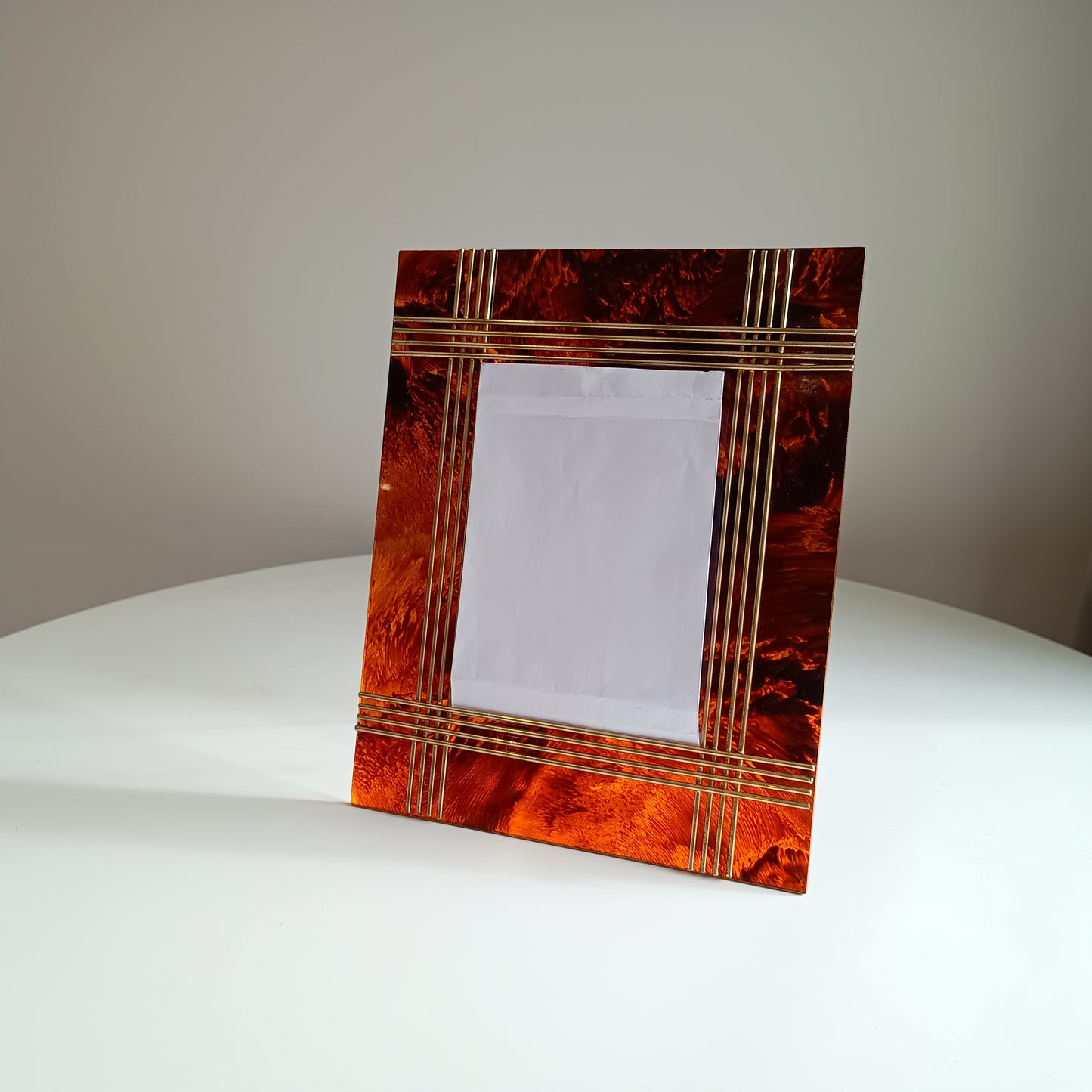 Large Vintage Midcentury Modern Tortoiseshell Lucite Tabletop Frame in the style of Christian Dior Home