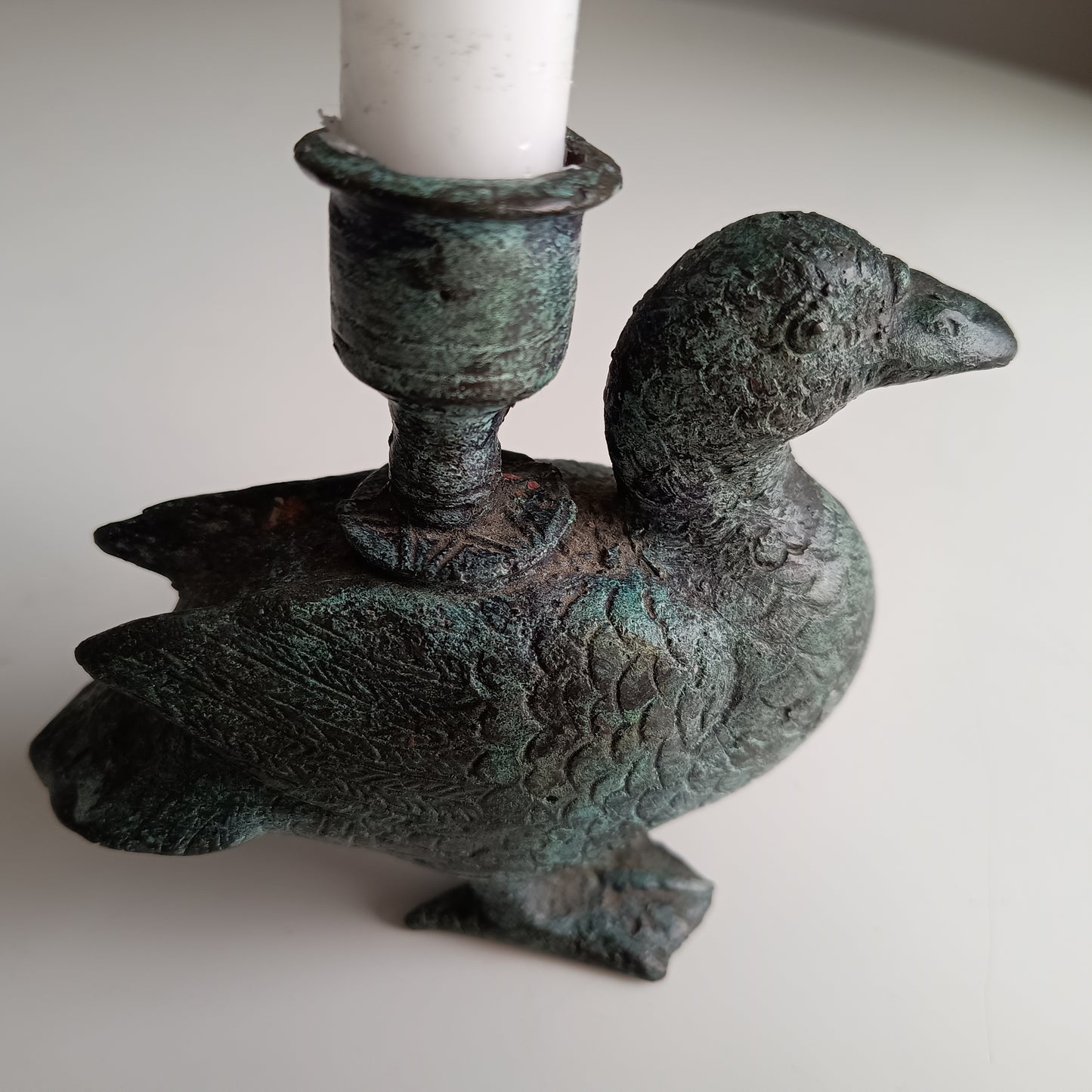 Antique Verdigris Bronze or Brass Zoomorphic Candle Holder