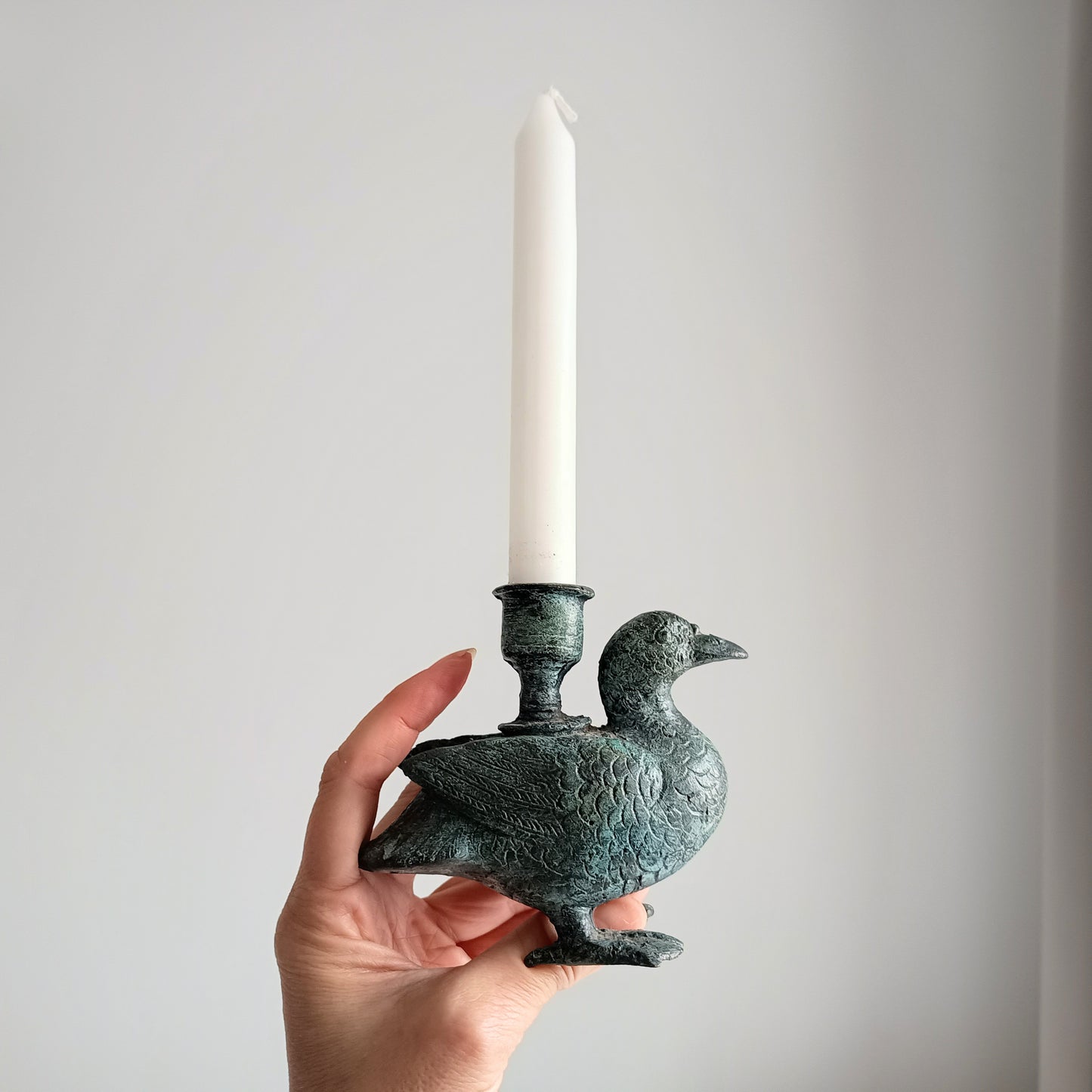 Antique Verdigris Bronze or Brass Zoomorphic Candle Holder