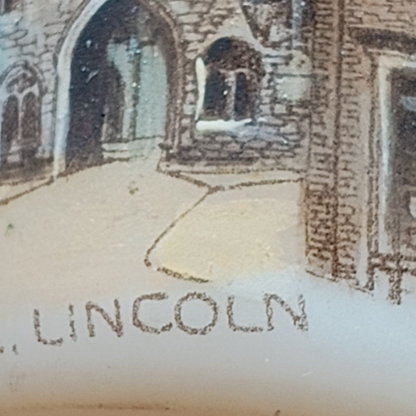 Victorian White Opaline Glass Souvenir Vase – Lincoln Cathedral Sepia Transfer, c.1890