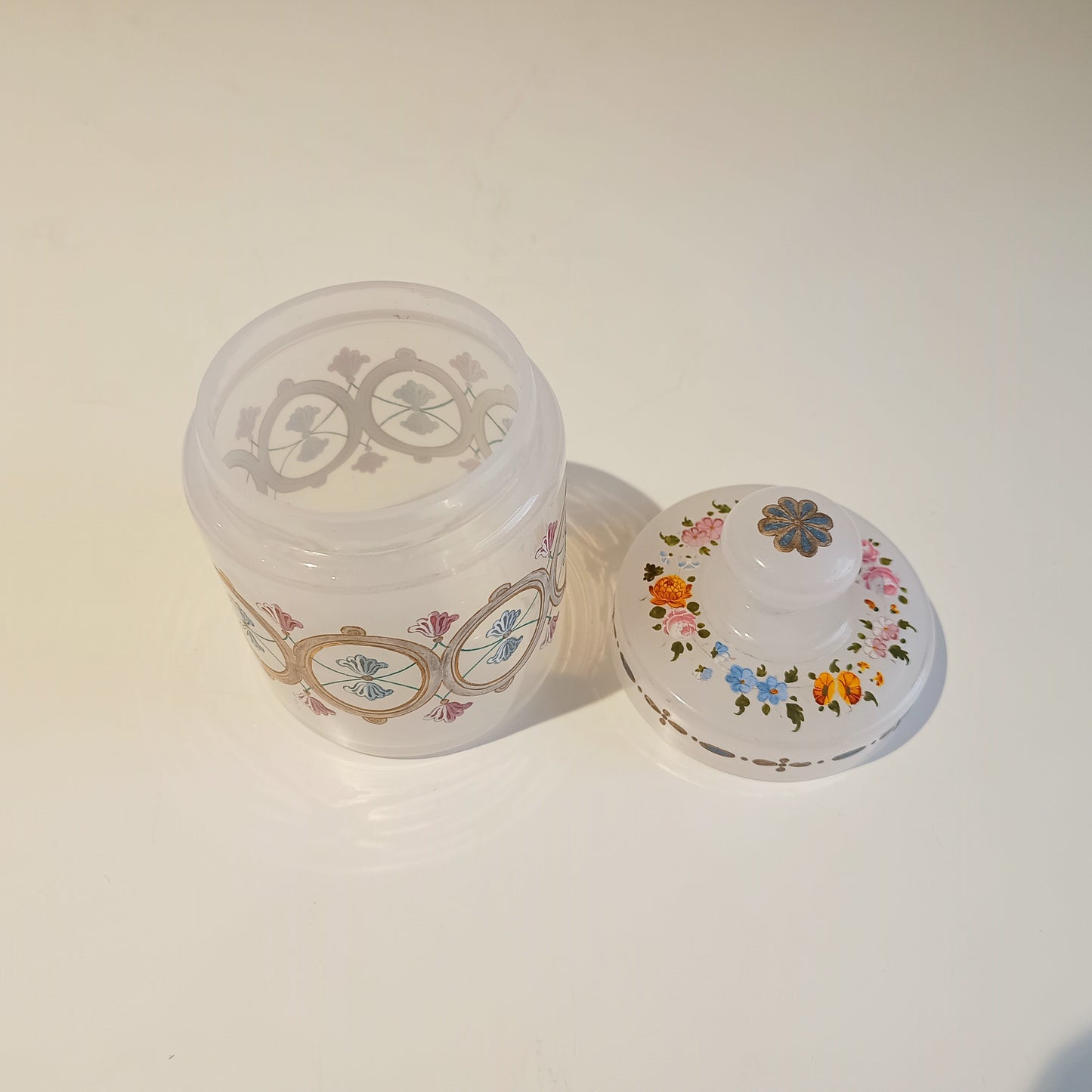 Antique Opaline Glass Cookies Jar: Hand Enamelled, Late Biedermeier, Romantic Revival, 1860s