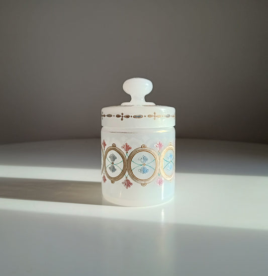 Antique Opaline Glass Cookies Jar: Hand Enamelled, Late Biedermeier, Romantic Revival, 1860s