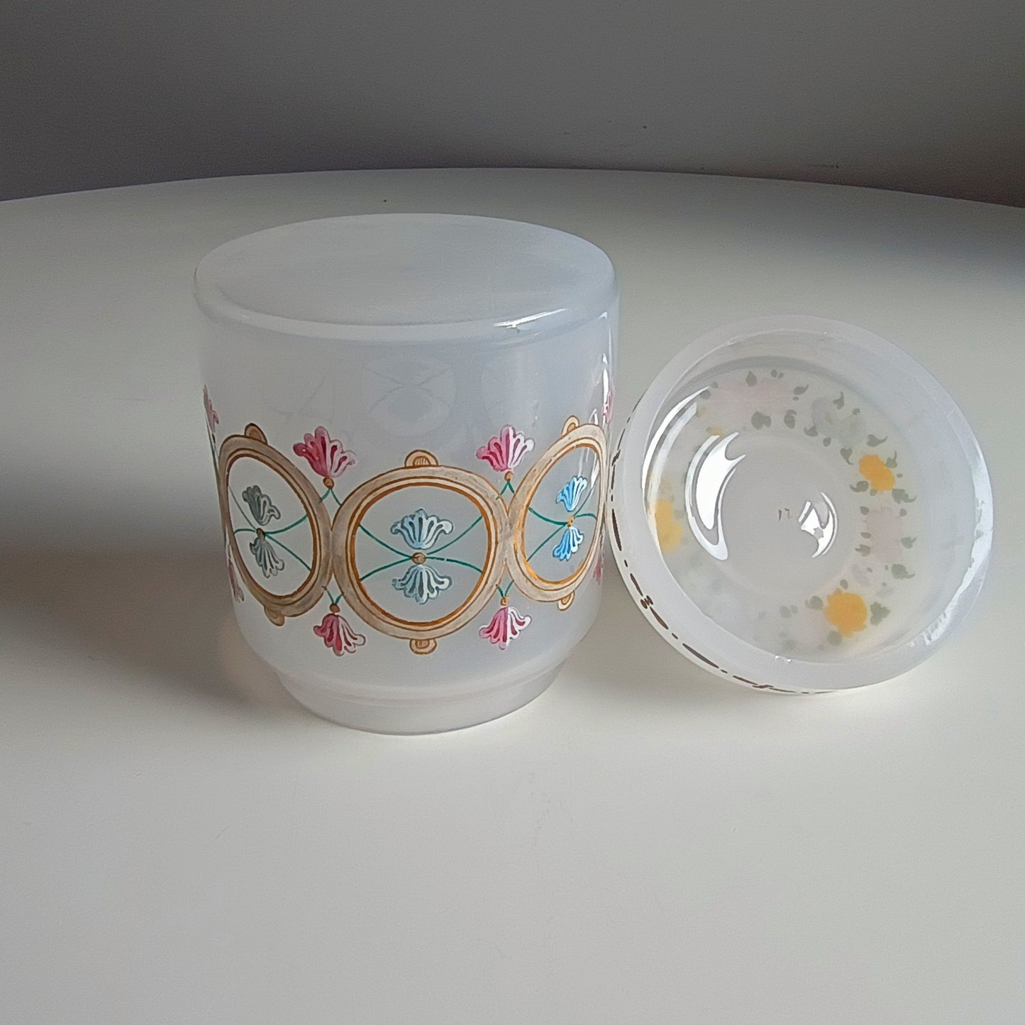 Antique Opaline Glass Cookies Jar: Hand Enamelled, Late Biedermeier, Romantic Revival, 1860s