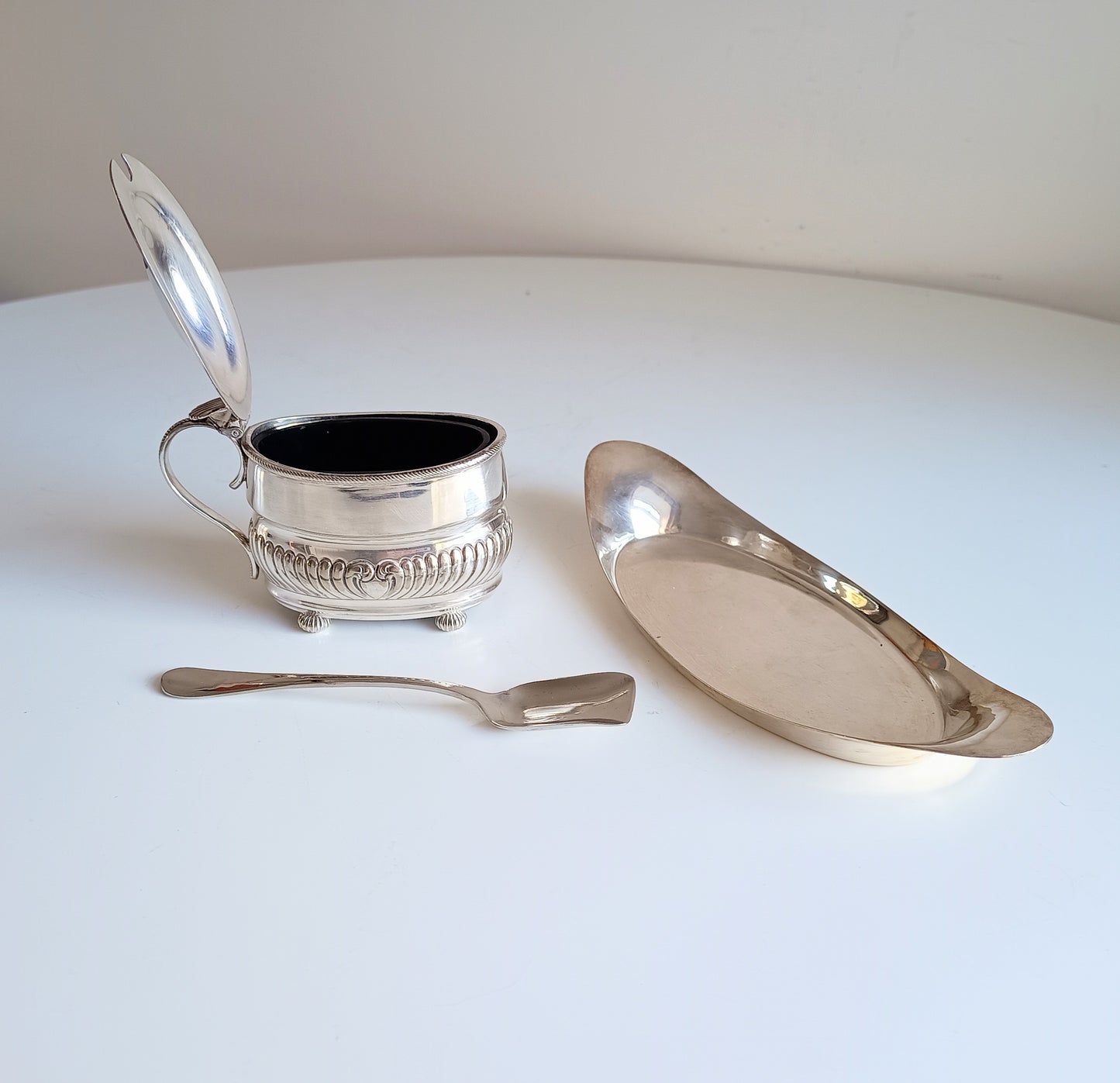 Antique English W Hutton Jam / Marmalade Server & Hukin Heath Bread Plate: Georgian style, 1880s